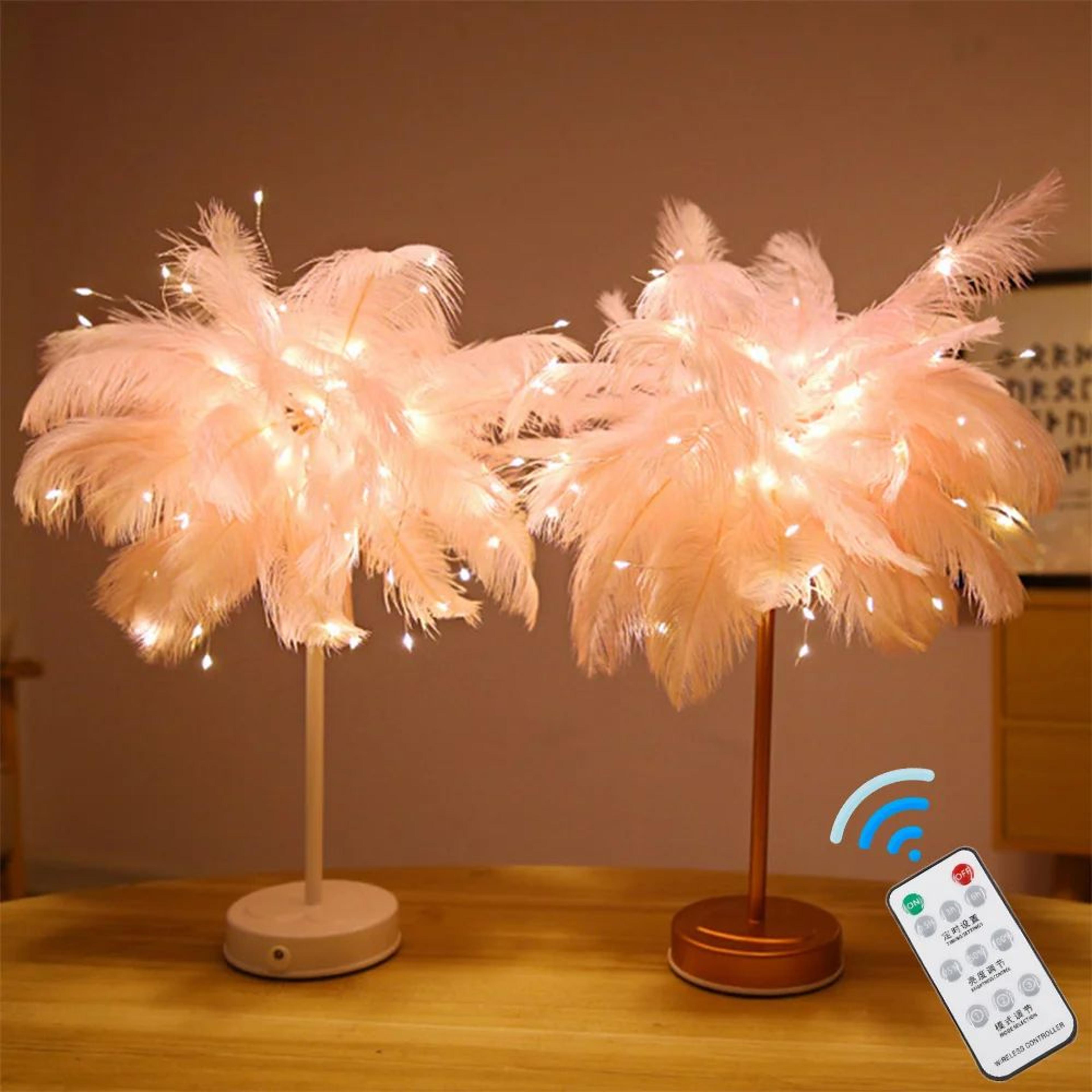 feather table lamp with remote control, usb table lamp, warm white led bedside light