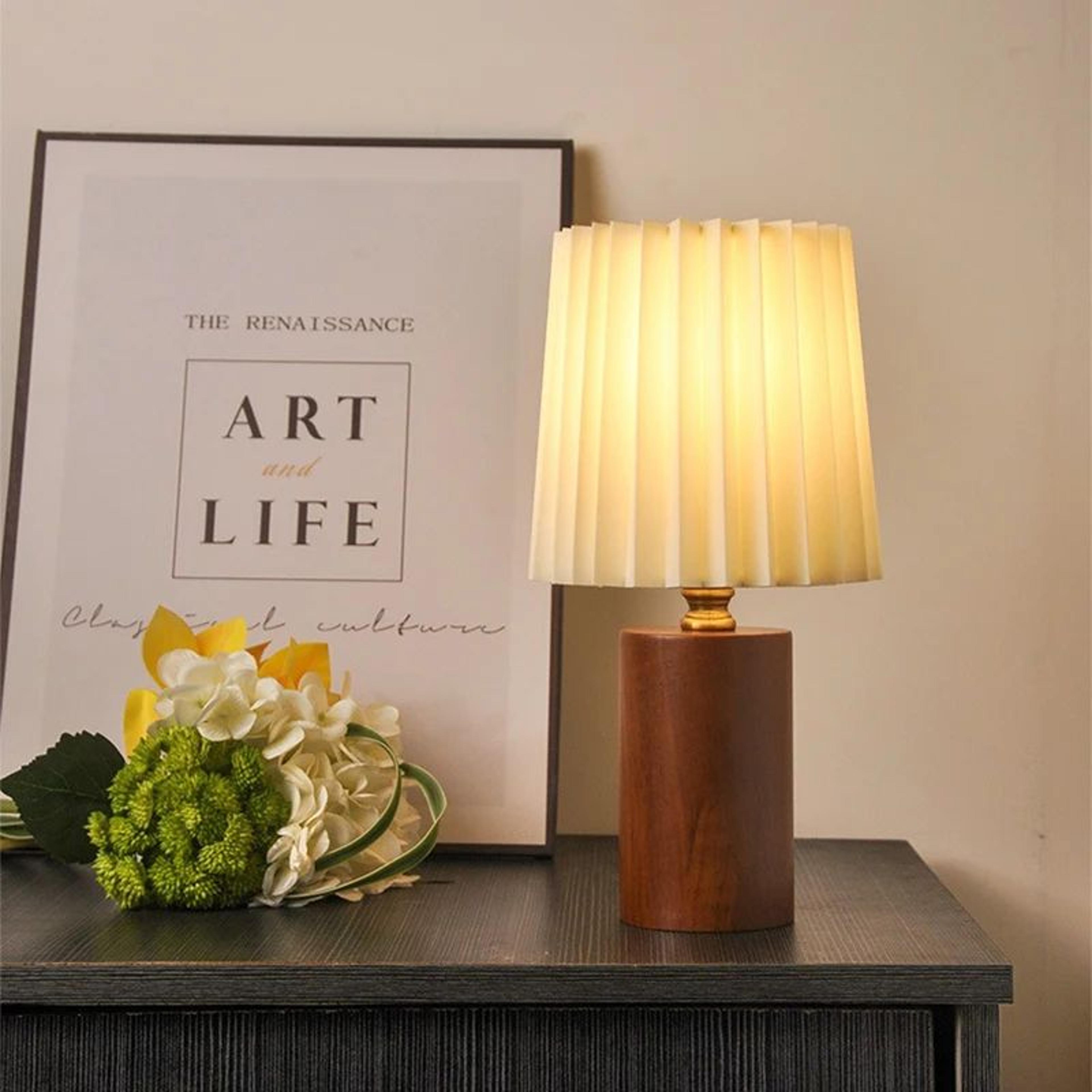 retro pleated wooden table lamp usb led bedside lamp with warm white light for cozy home decor