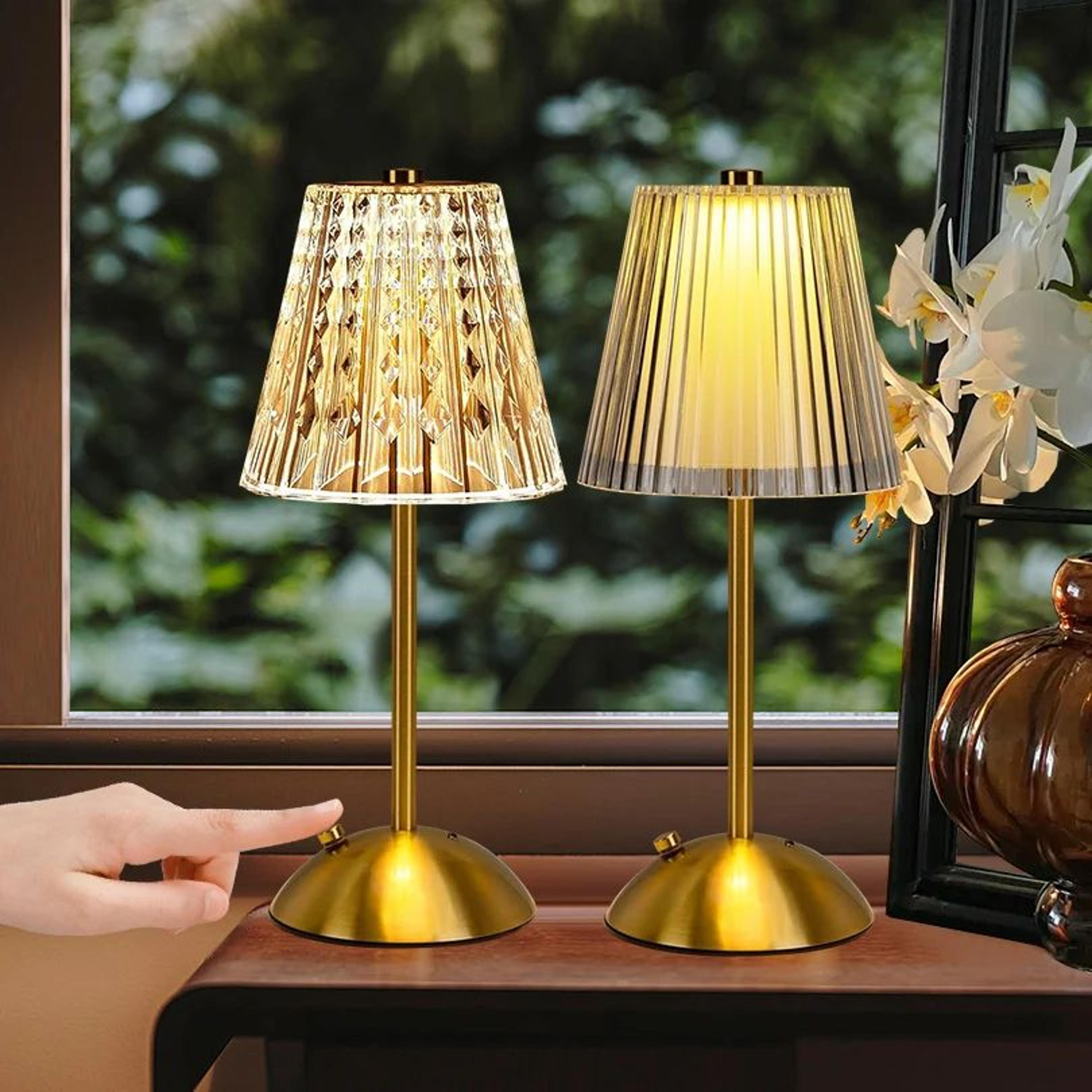 cordless crystal table lamp rechargeable touch lamp with 3 color dimmable led light