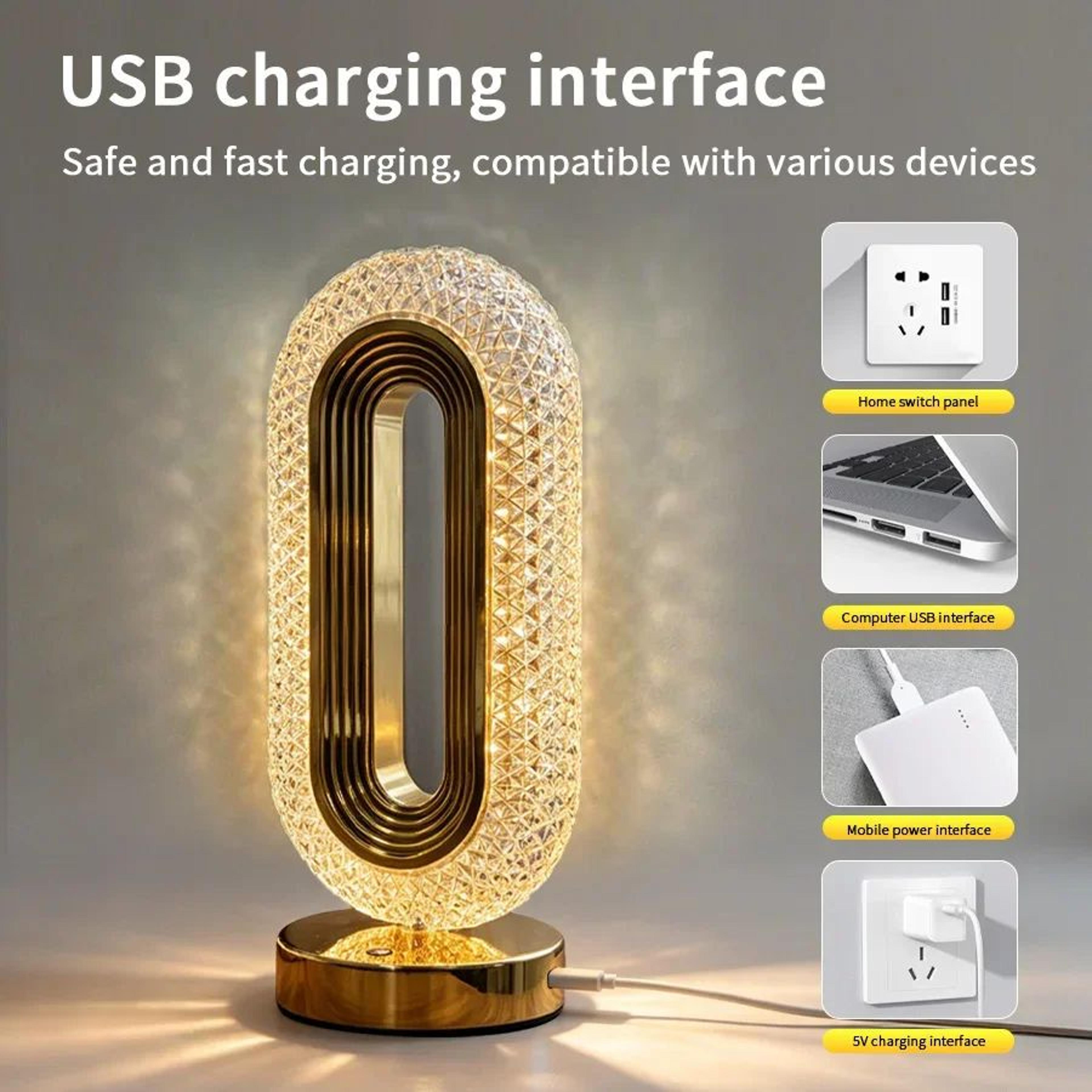 radiance crystal rechargeable led table lamp with touch dimming & 3 color modes