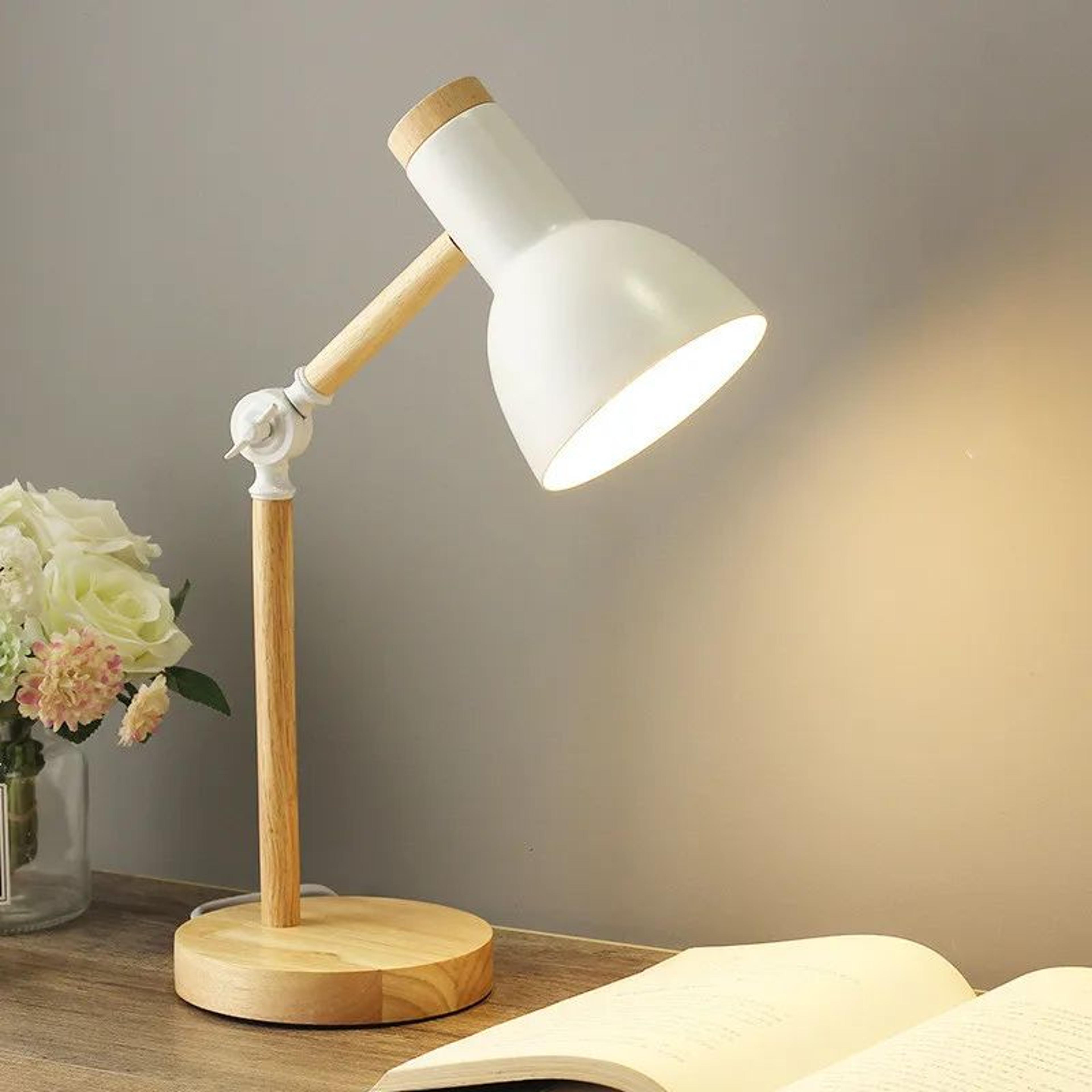 nordic wood adjustable desk lamp for reading, study & bedside lighting