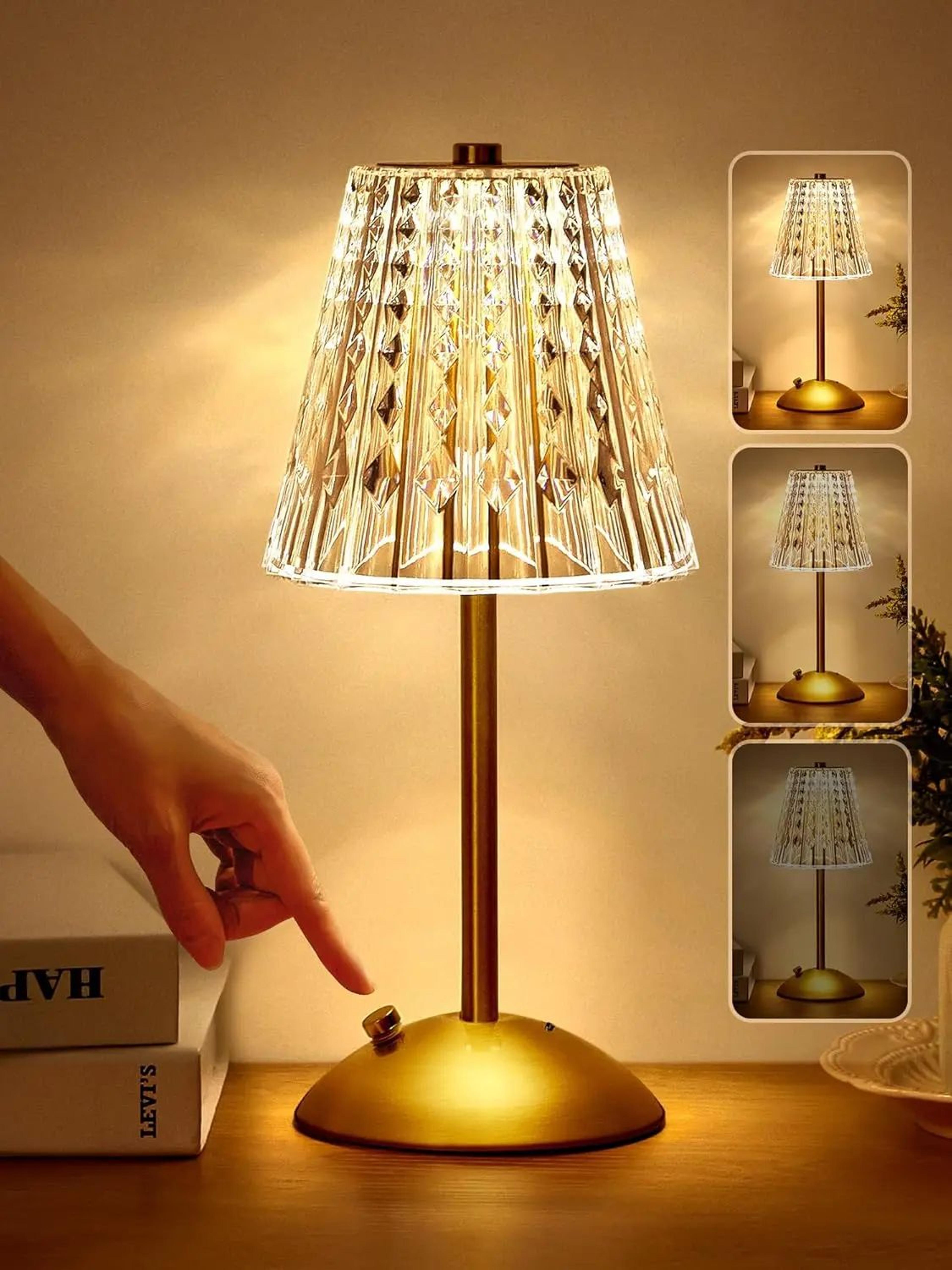 luxeglow crystal led rechargeable table lamp with touch control, 3 light colors & 4w led
