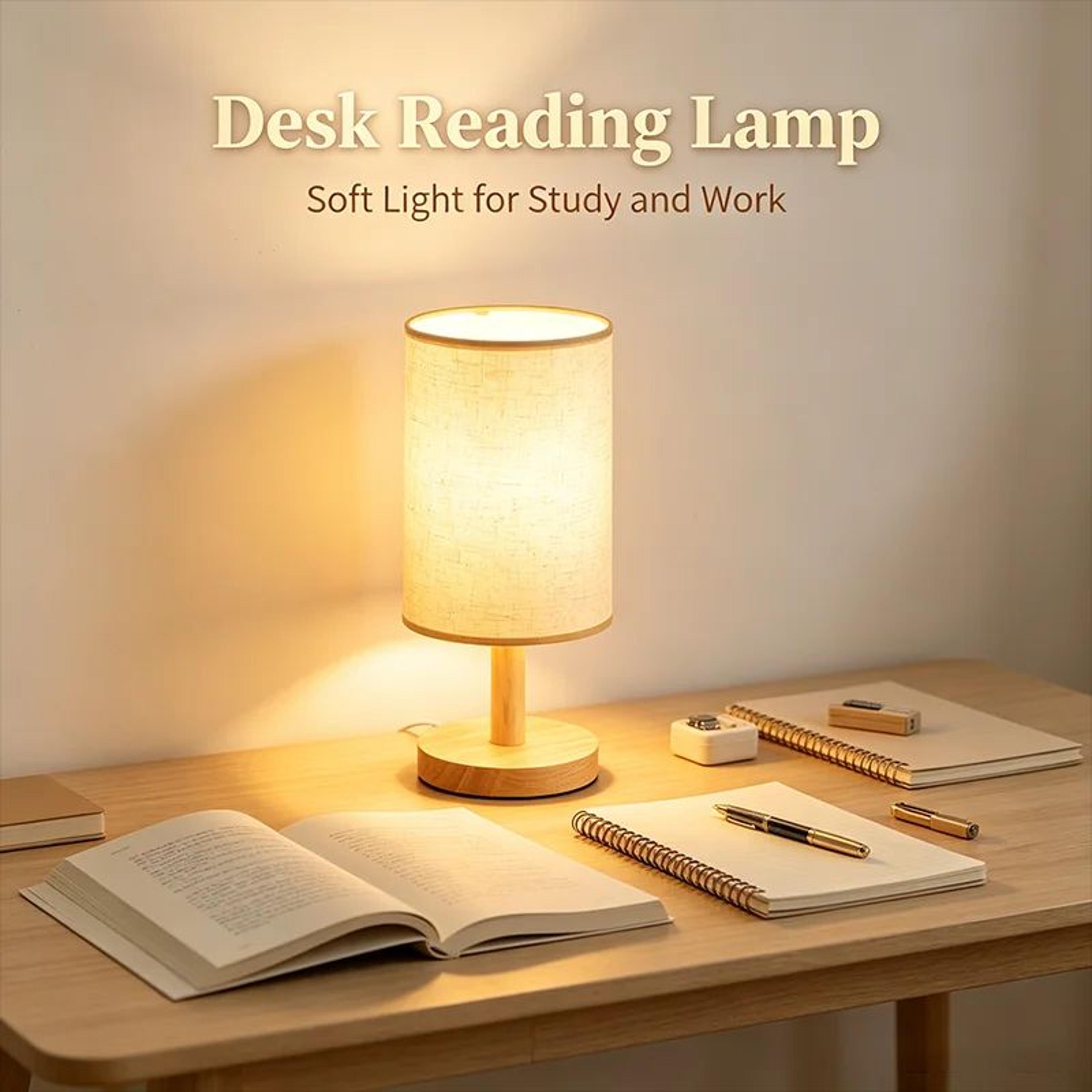 modern chinese style led bedside lamp with dimmable usb power & fabric shade
