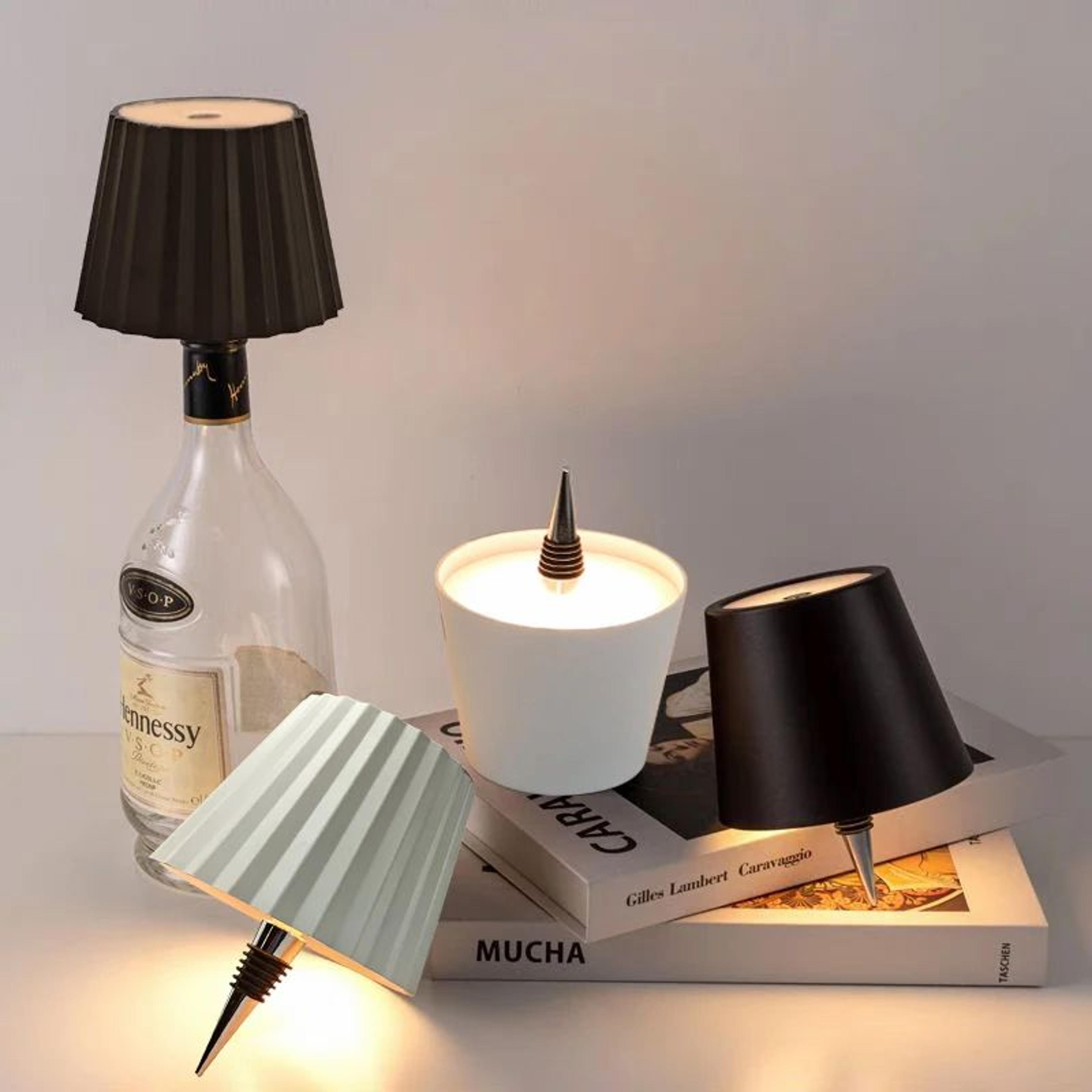 lumibottle wireless bottle lamp – rechargeable table lamp with touch control lamp, 3 color modes & stepless dimming