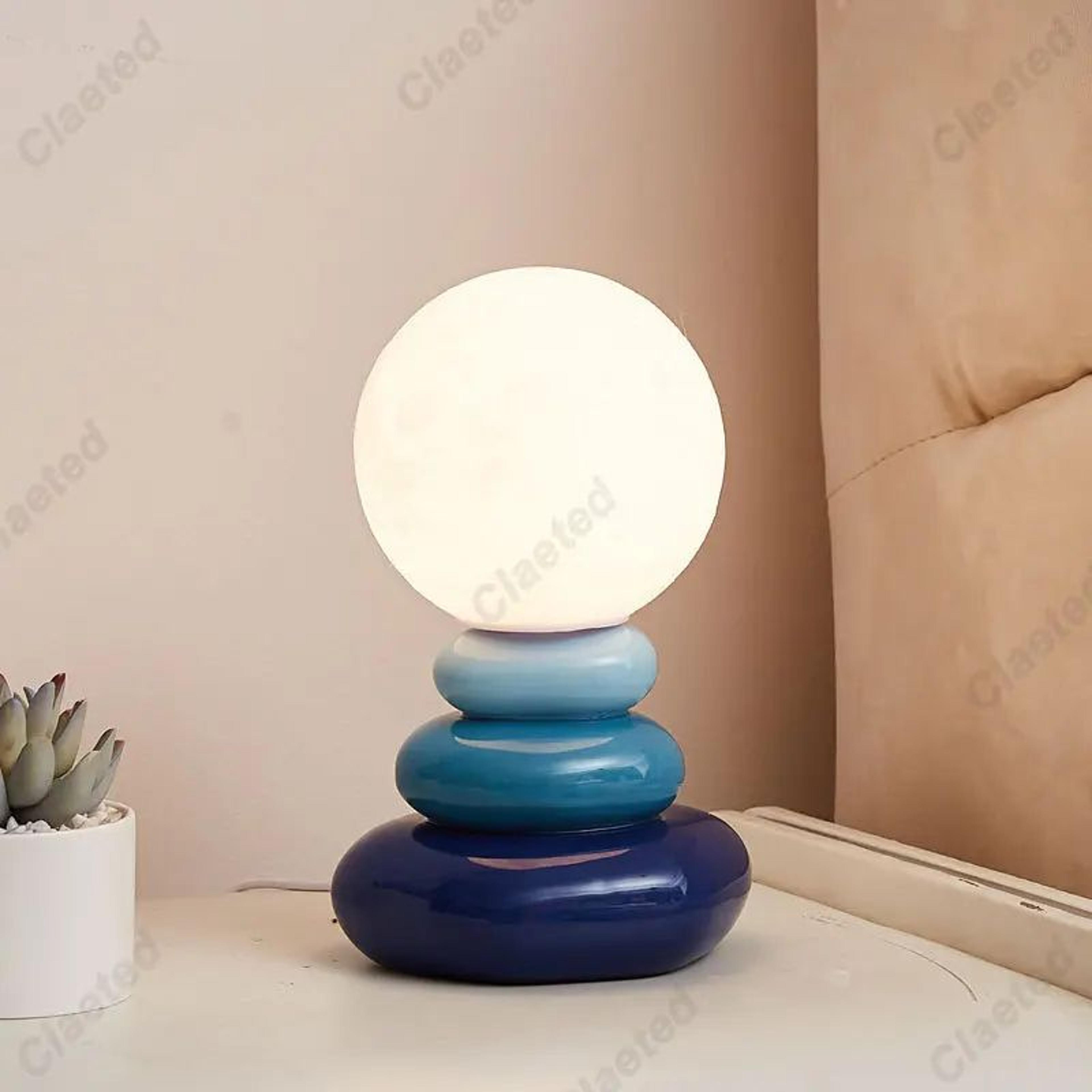 aurora stacked stone nordic table lamp – modern led bedside light for cozy home decor