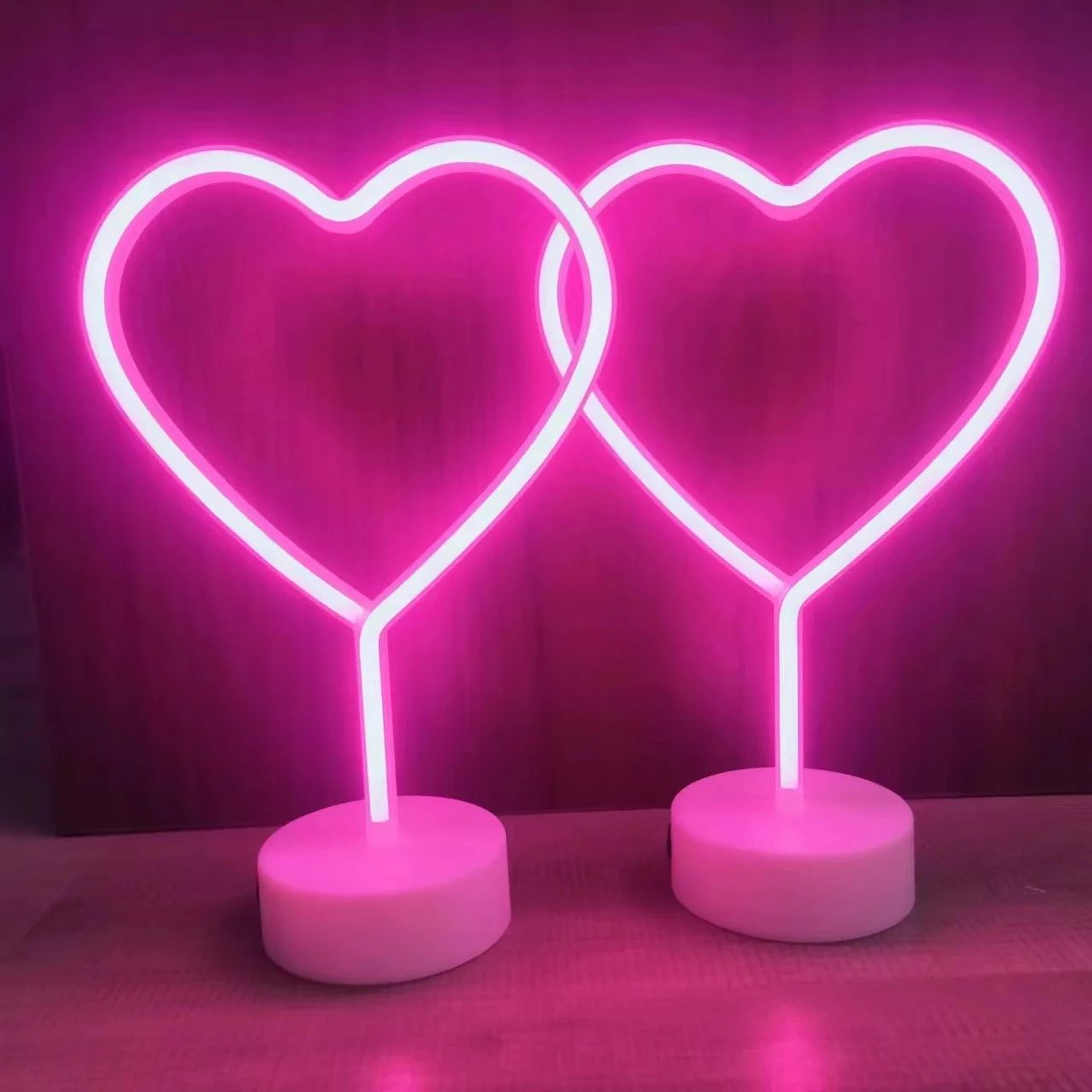 2 pcs love neon sign led lights – pink usb & battery powered romantic room & wedding decor