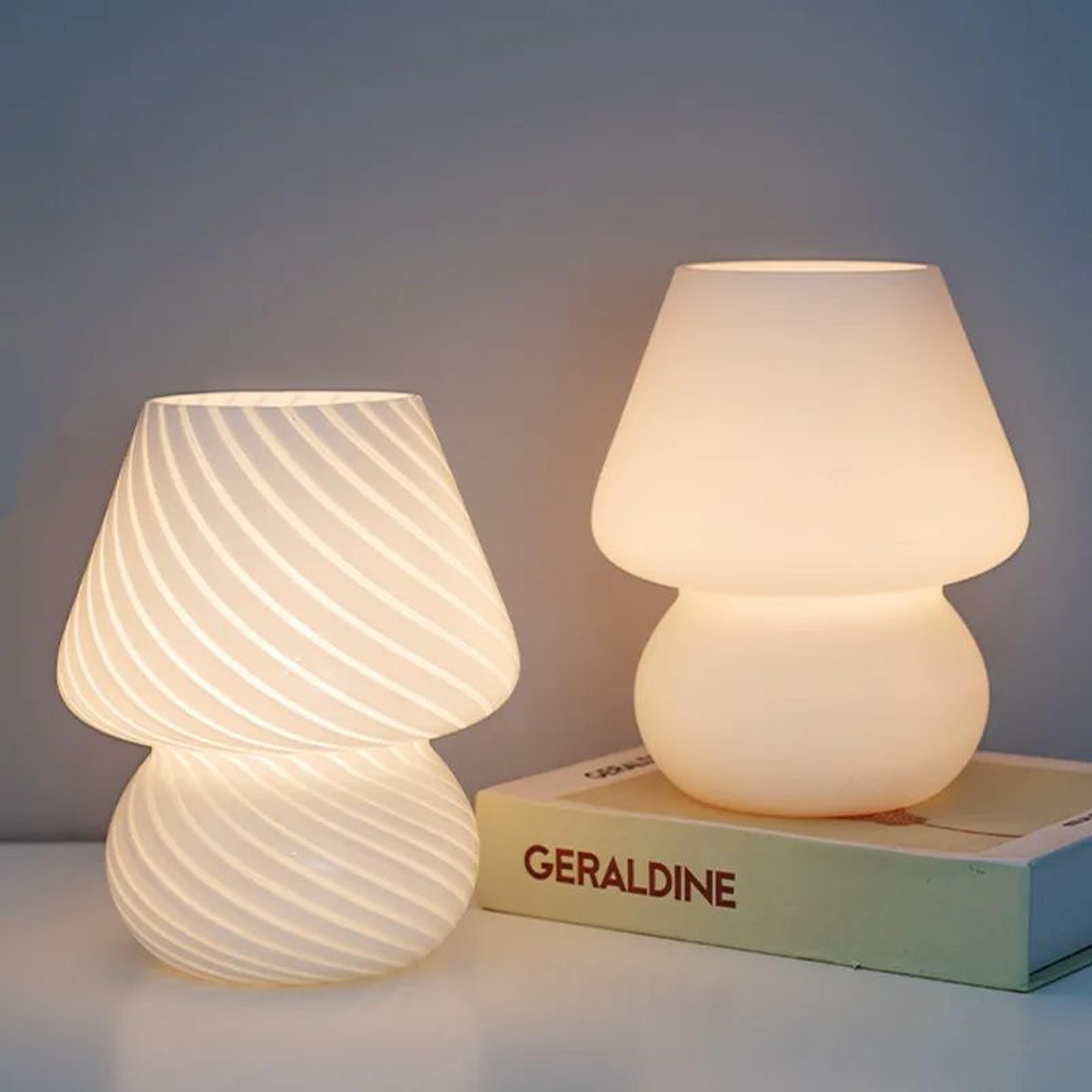 lumiglow striped glass mushroom table lamp – modern led bedside desk light