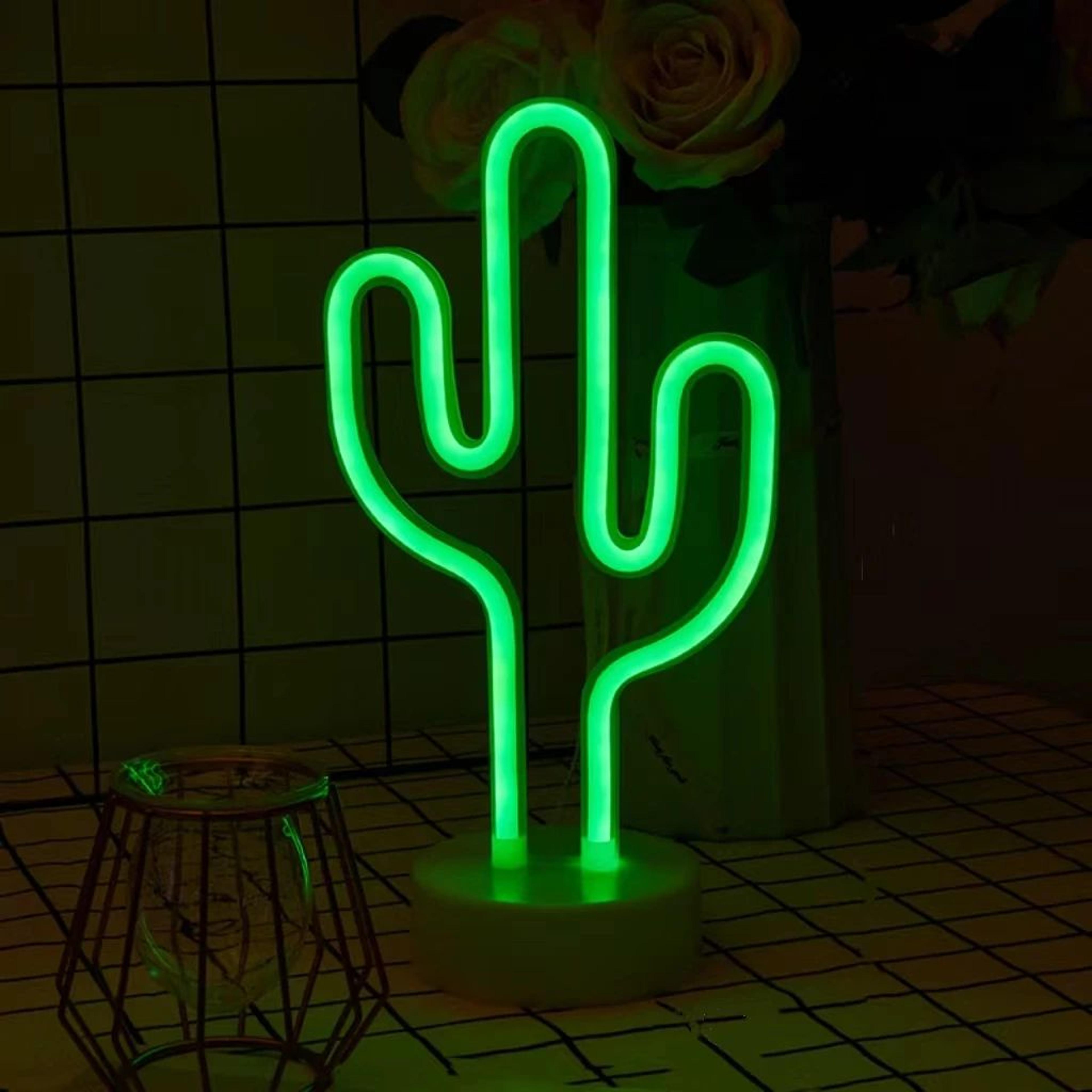 tropical cactus led neon sign – usb powered night light & battery operated room decor