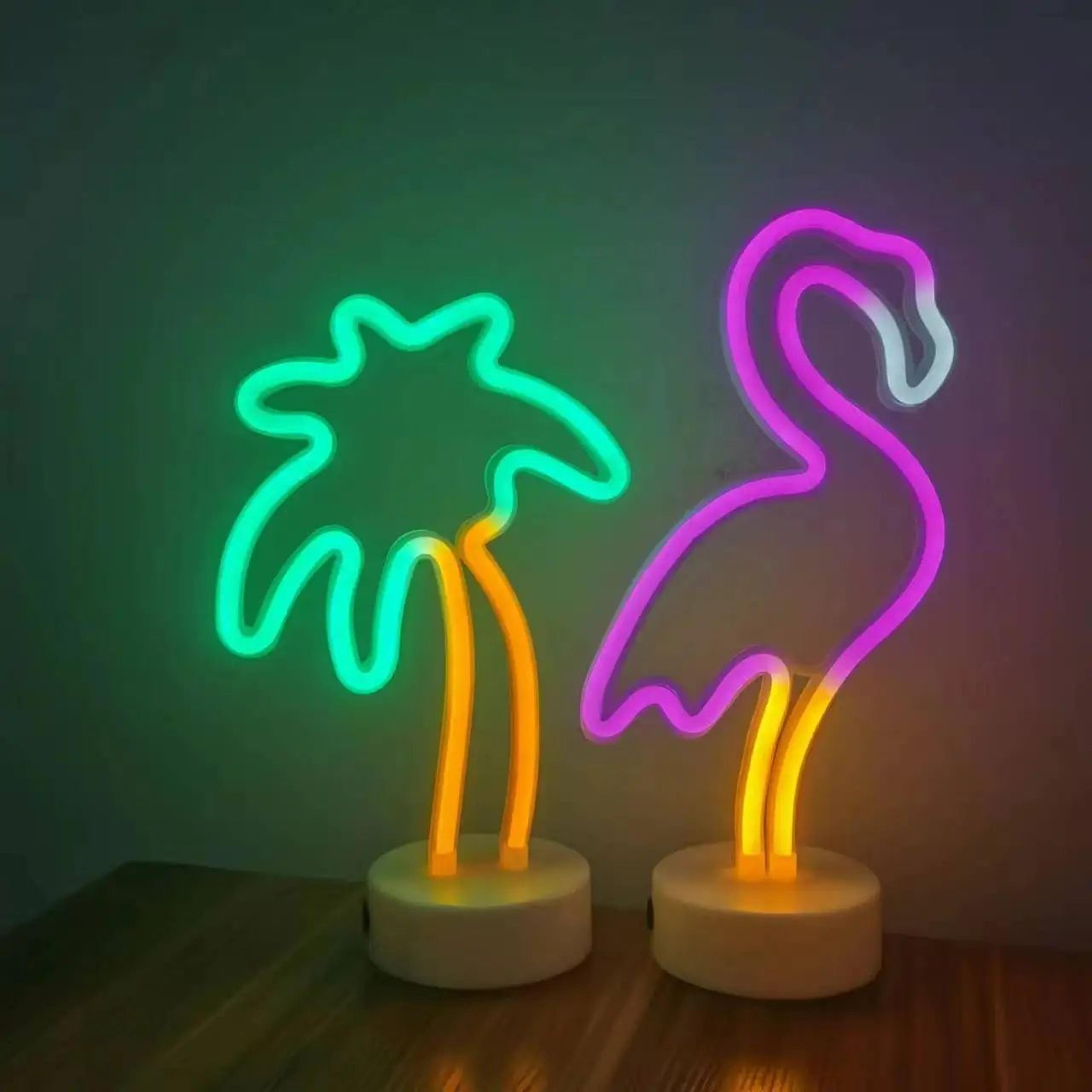 tropical led neon lights set – flamingo & palm tree usb neon light decor for bedroom, party & home