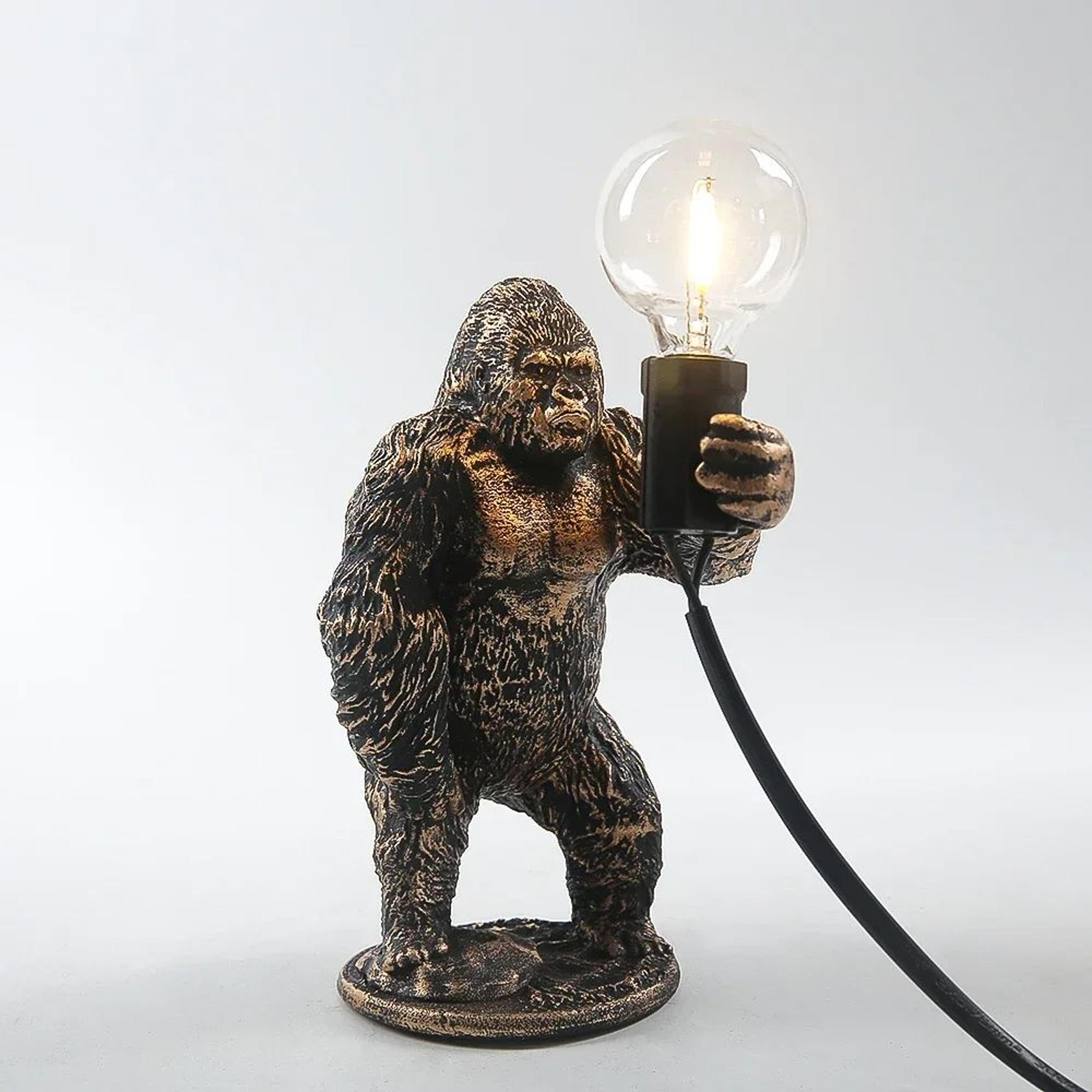 mighty gorilla table lamp – resin animal night light for bedroom & home decor