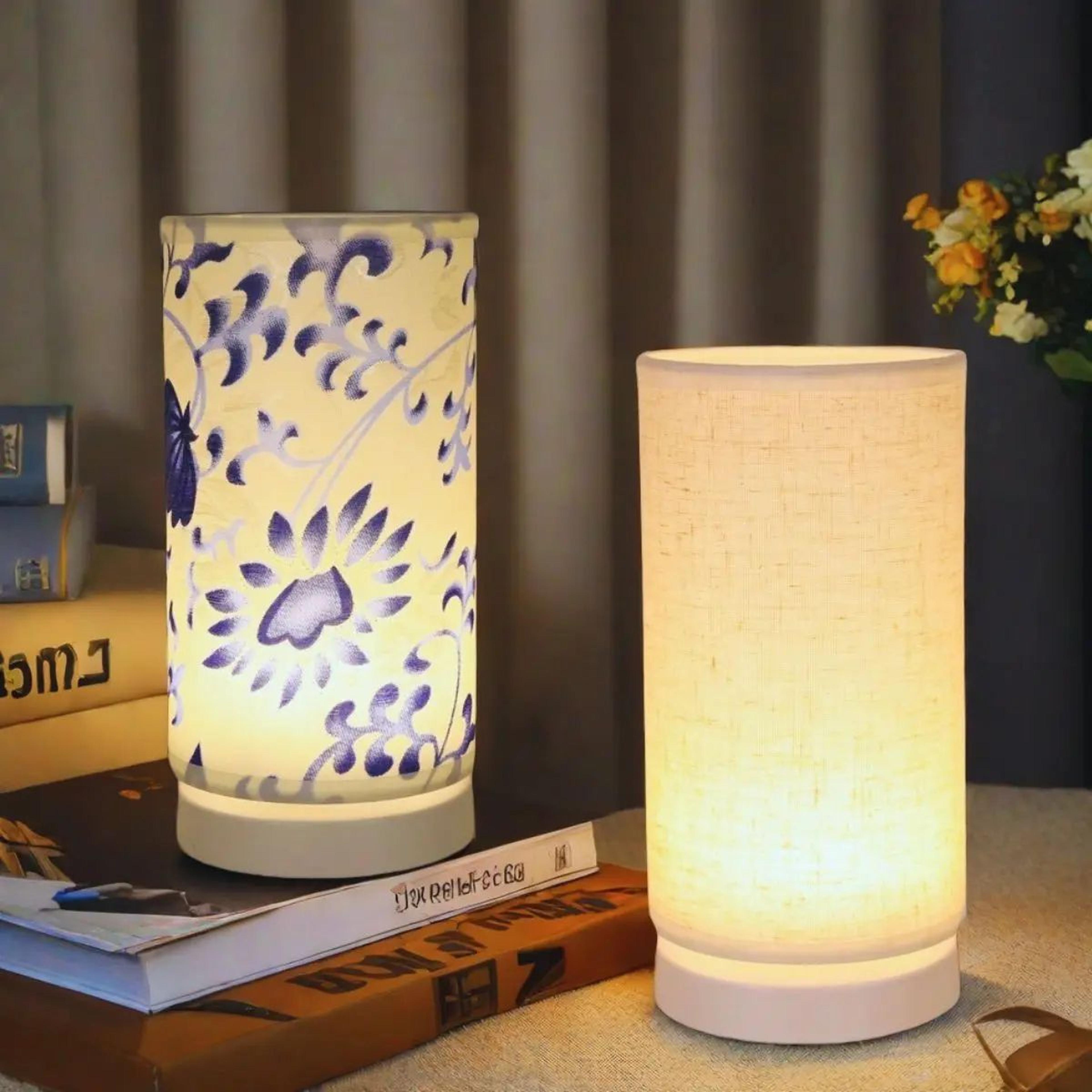 warm fabric led desk lamp with usb power for bedroom, reading & home decor