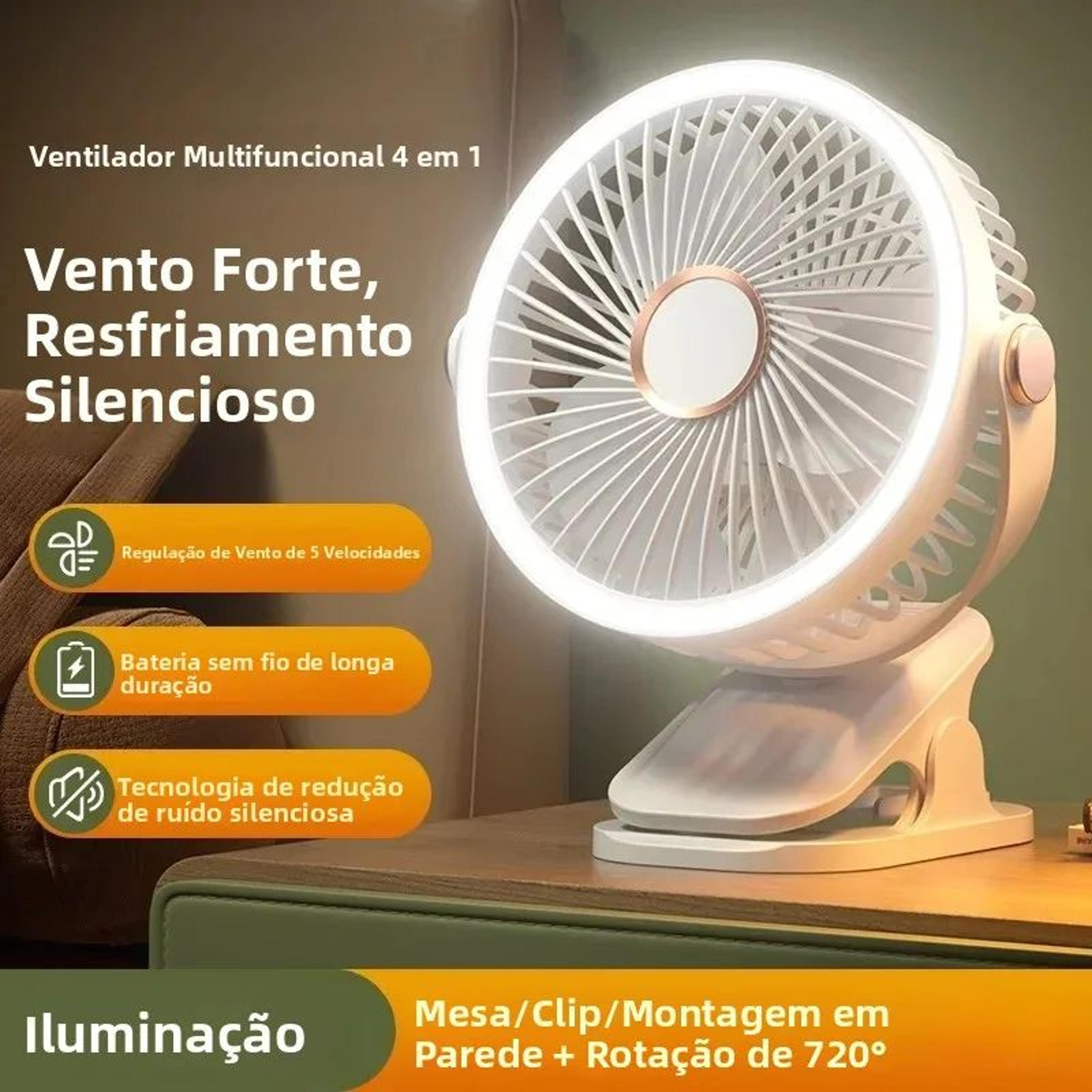 portable clip-on fan with led light – 720° rotating usb rechargeable mini desk fan