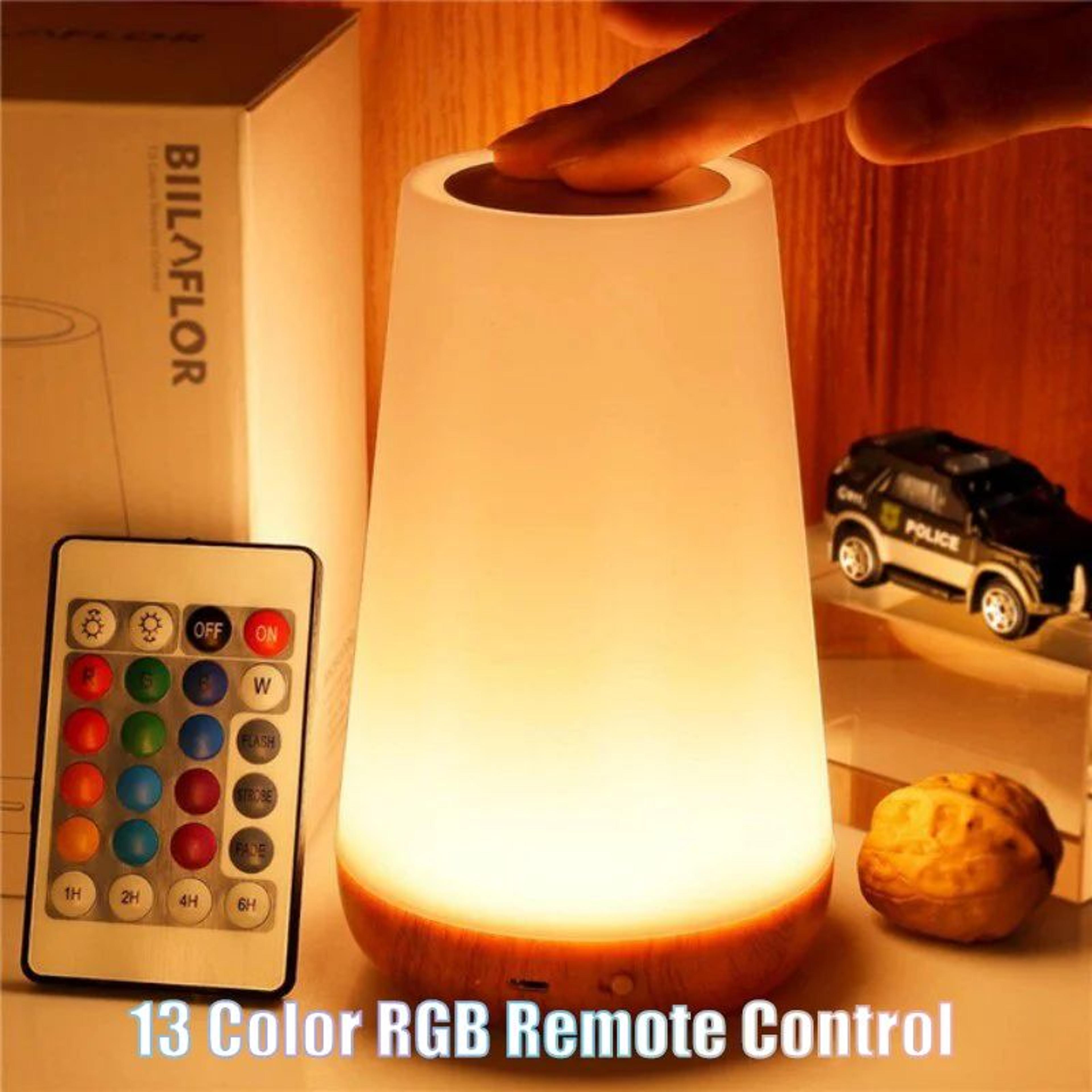 auraglow rgb bedside lamp – rechargeable table lamp with touch control, 13 color changing night light & remote