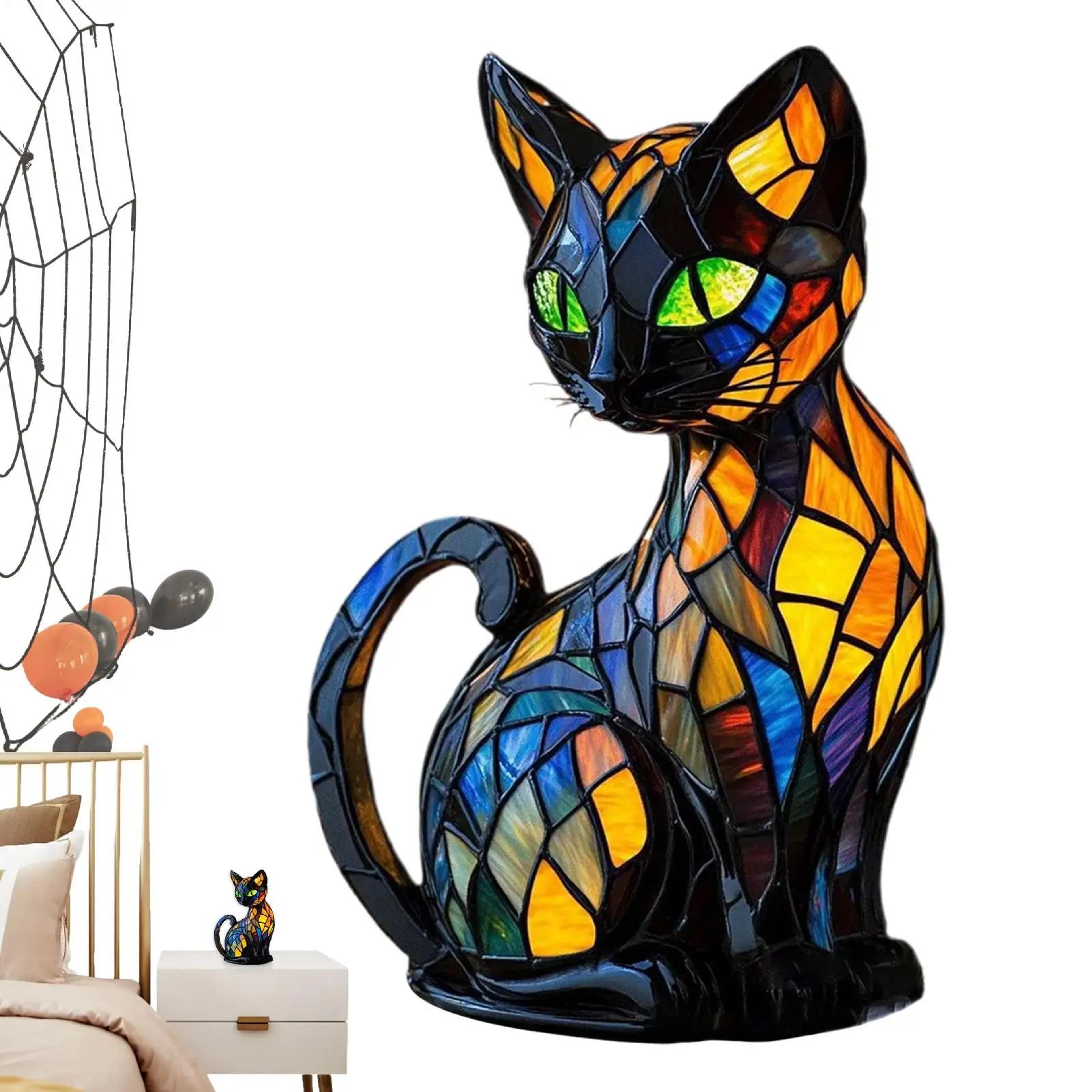 colorful stained resin cat night light led table lamp for bedroom & home decor