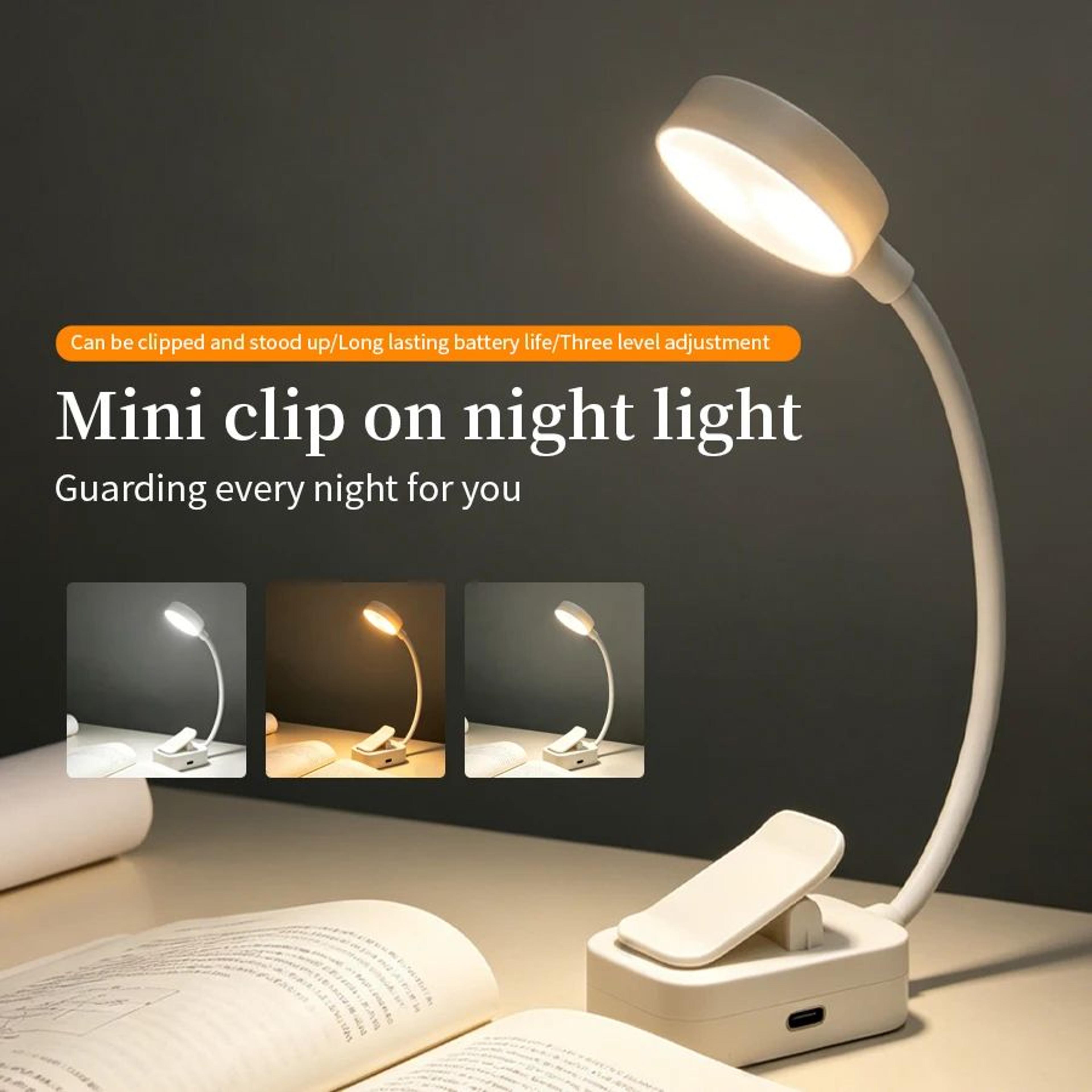 rechargeable led desk lamp clip-on reading light with 3 light modes & flexible gooseneck