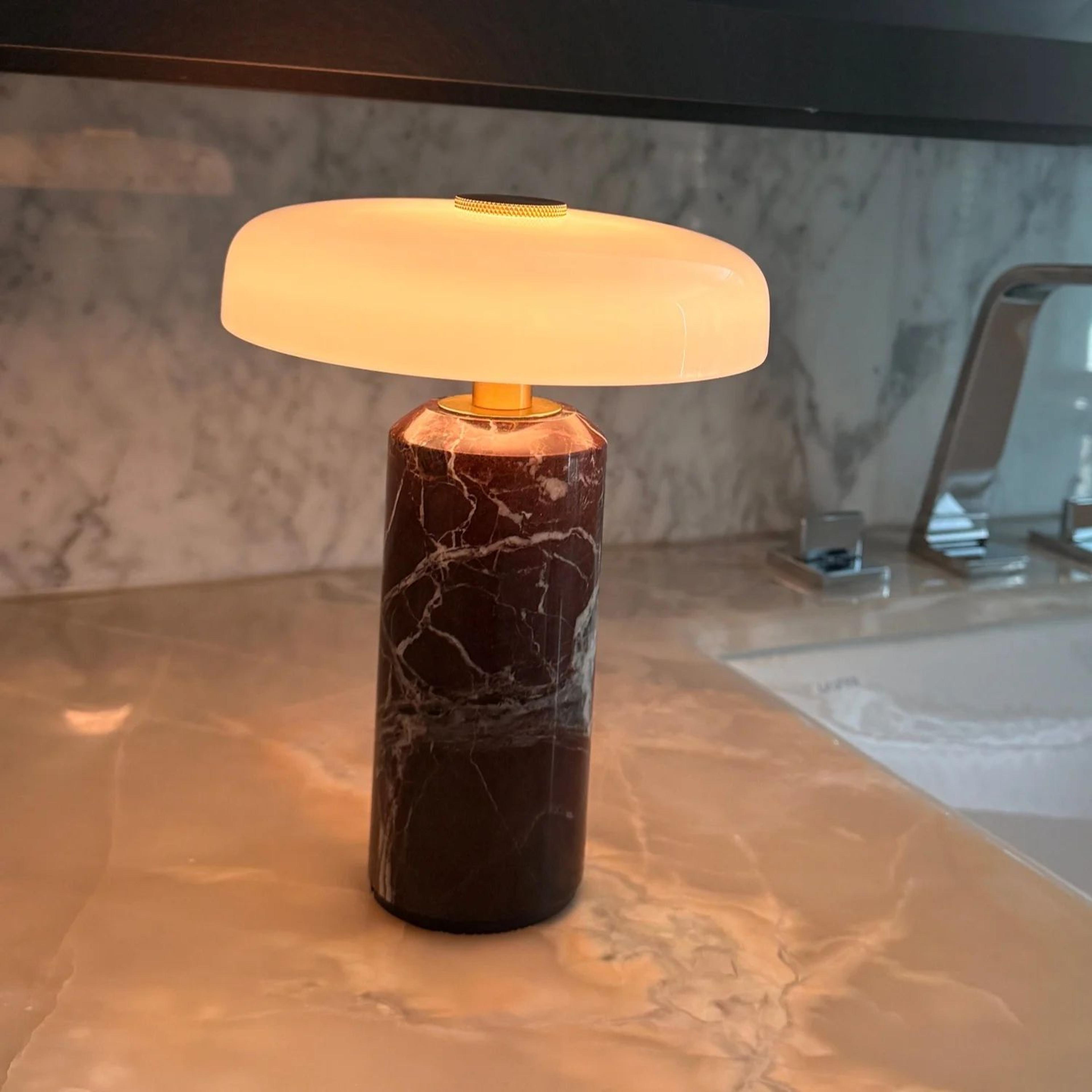 luxury rechargeable table lamp with glass shade & marble base – usb warm light ambient bedside lamp