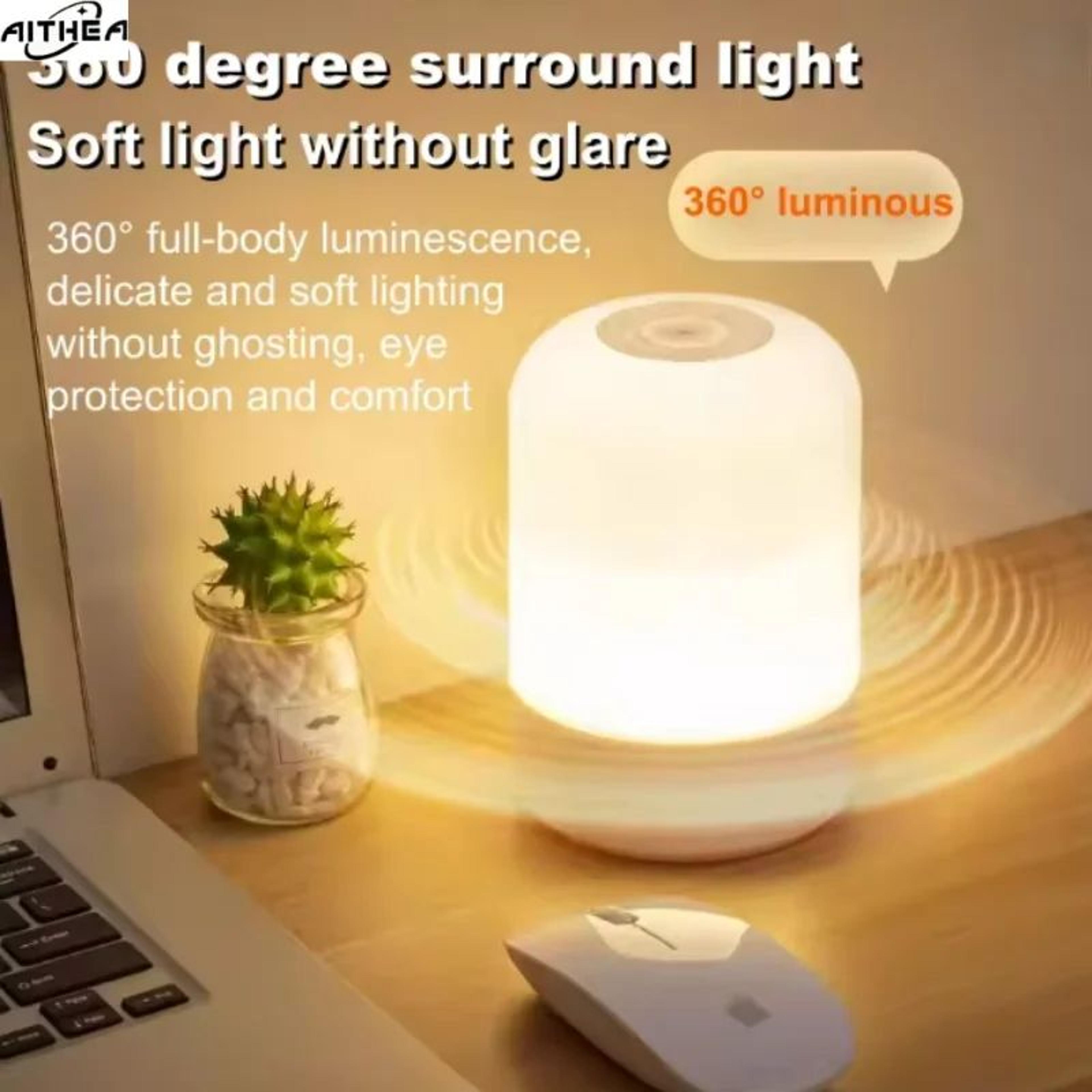 aithea led night light touch bedside lamp – 3-color dimmable table lamp with usb rechargeable design