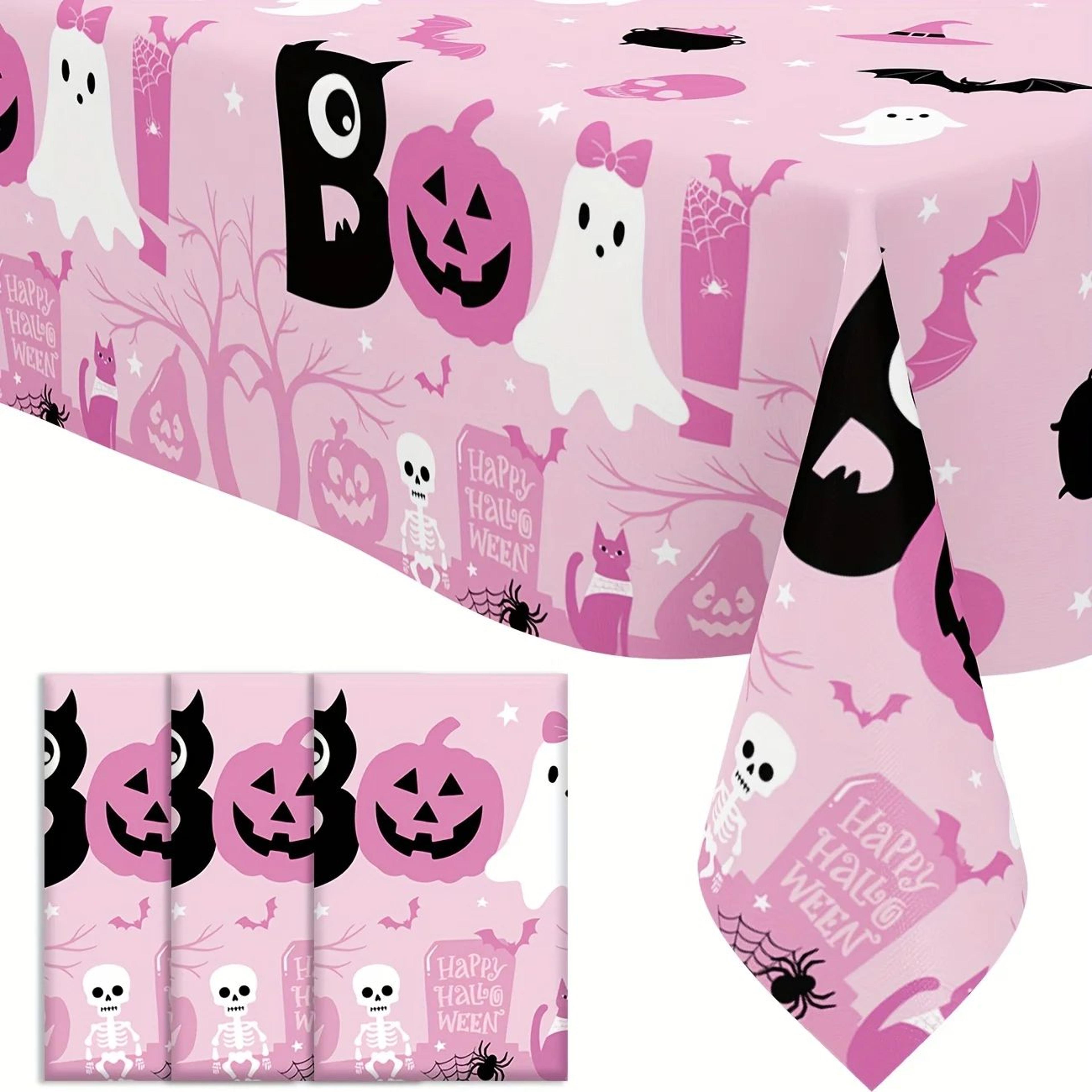 pink halloween tablecloth set – 3 pack little boo disposable halloween table covers