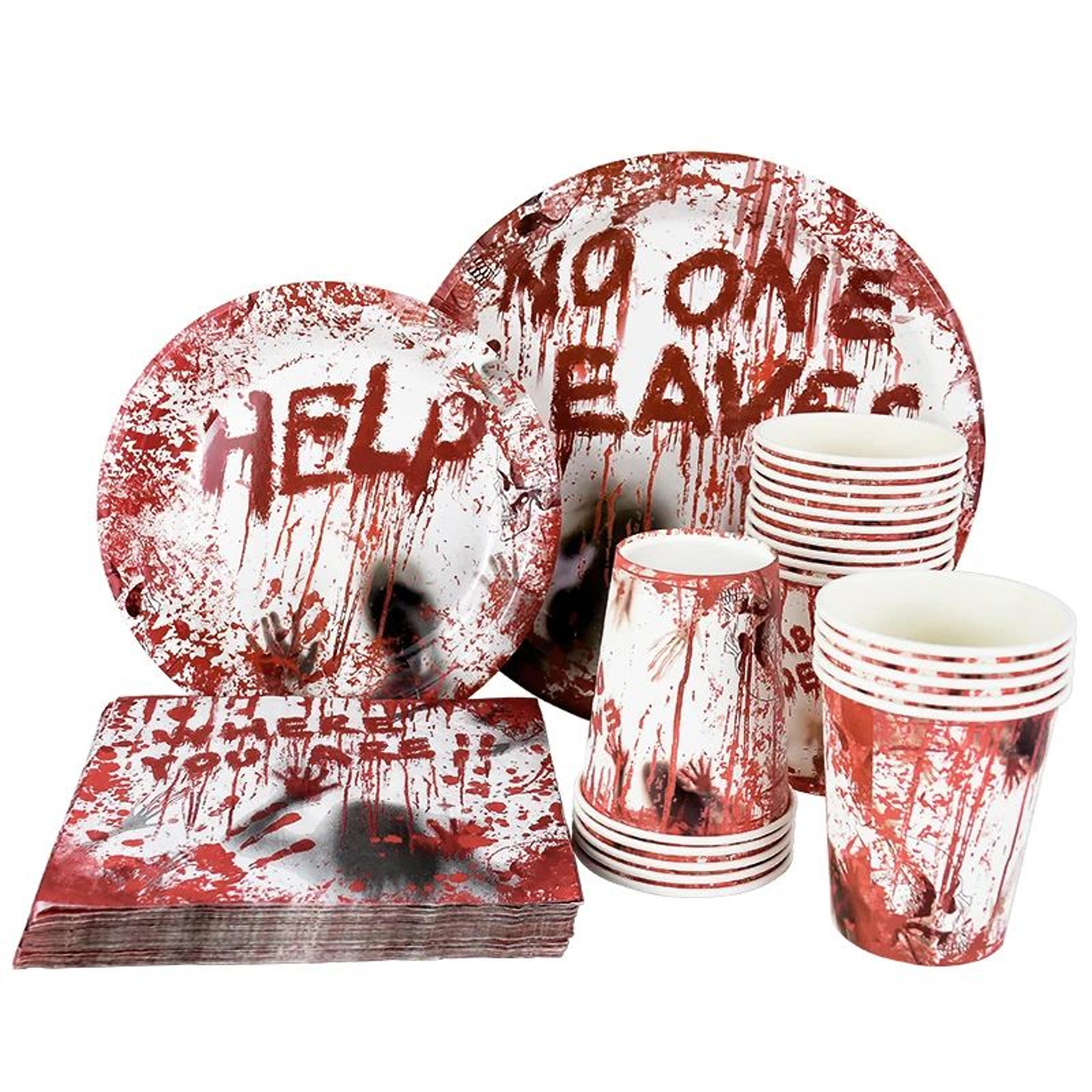 bloody handprint halloween party tableware set