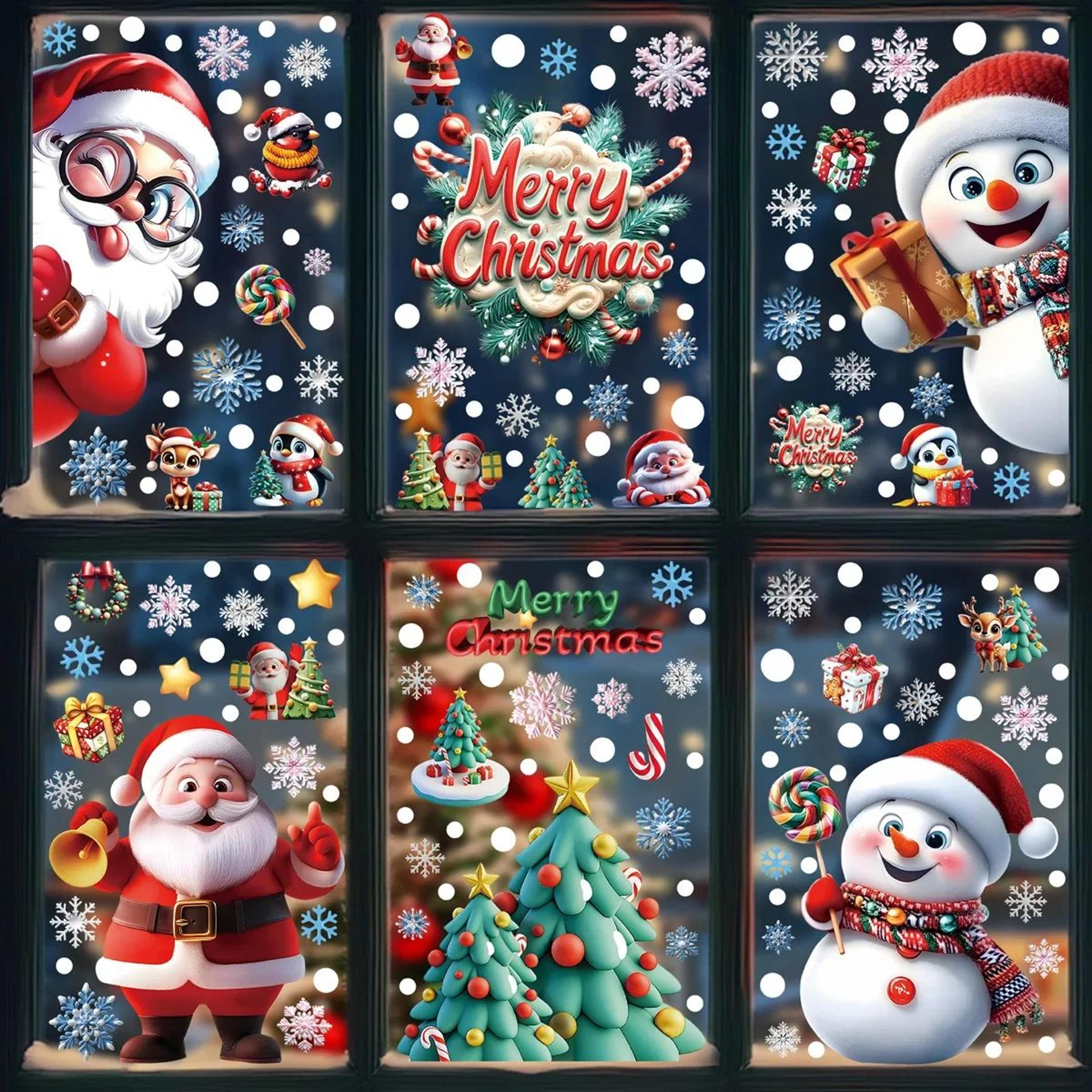 festive christmas window clings with santa, snowman and gingerbread designs