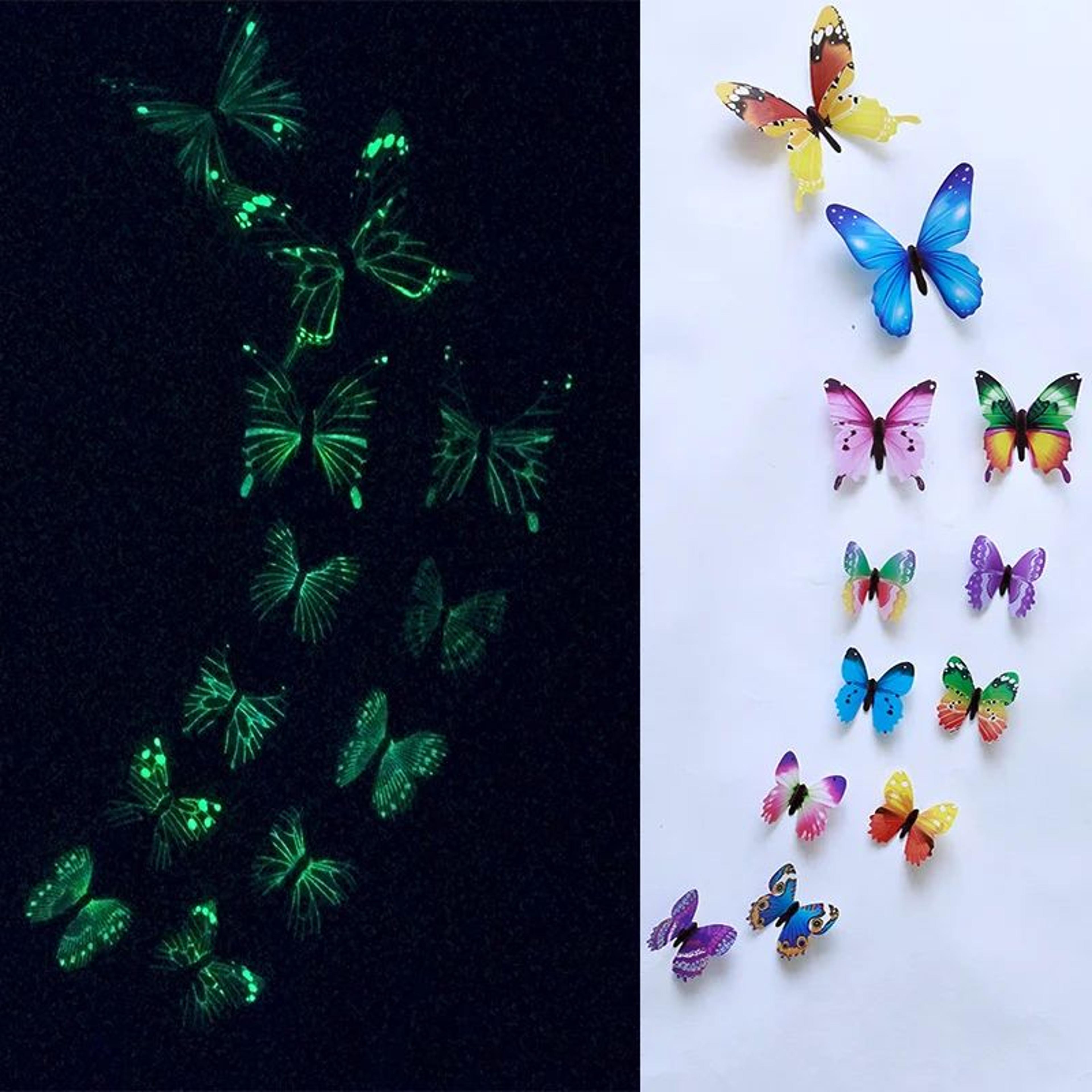 lumiflutter 3d glow in the dark butterfly wall stickers 12-piece set