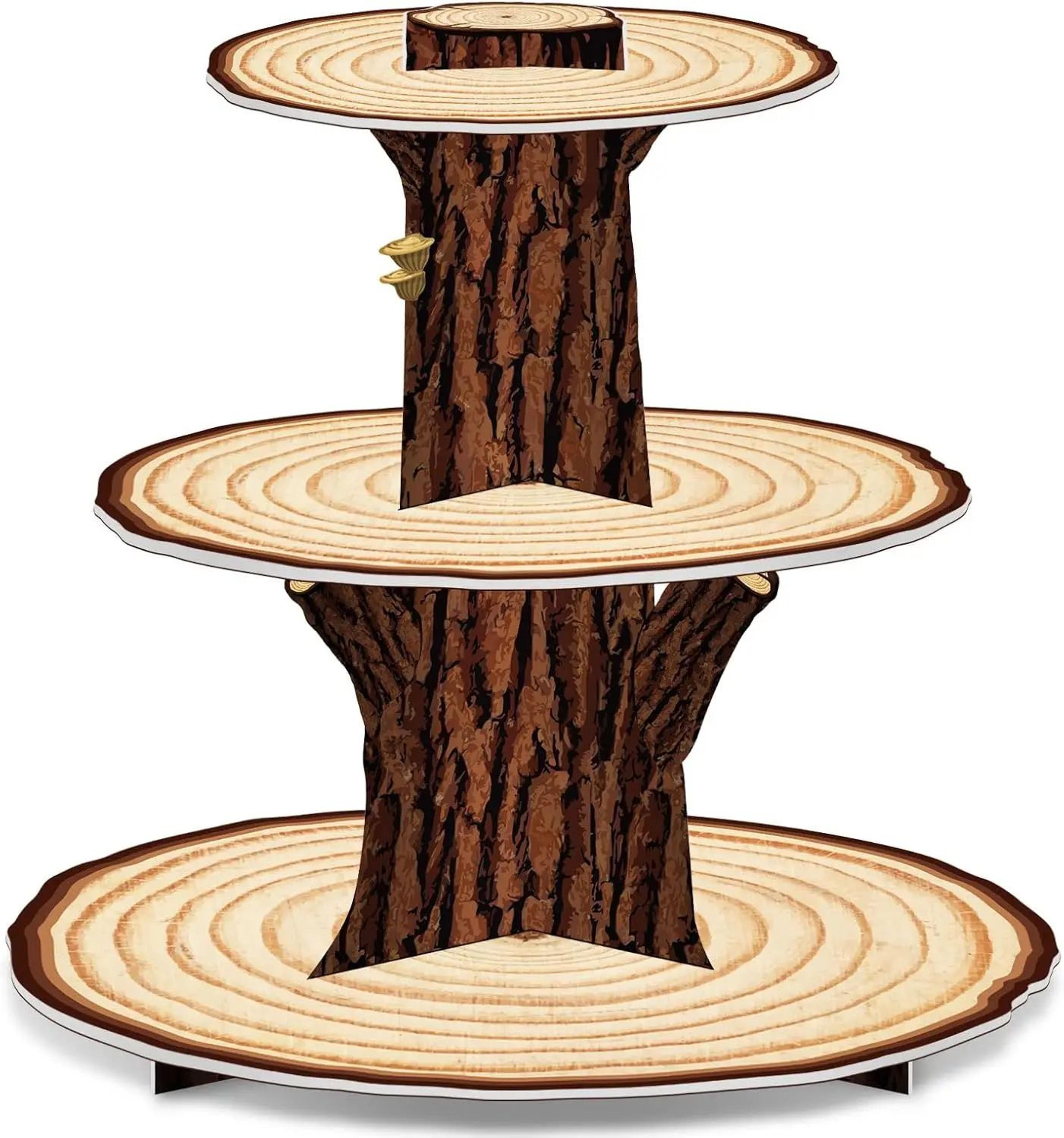 rustic 3-tier woodland cupcake stand for baby showers & parties