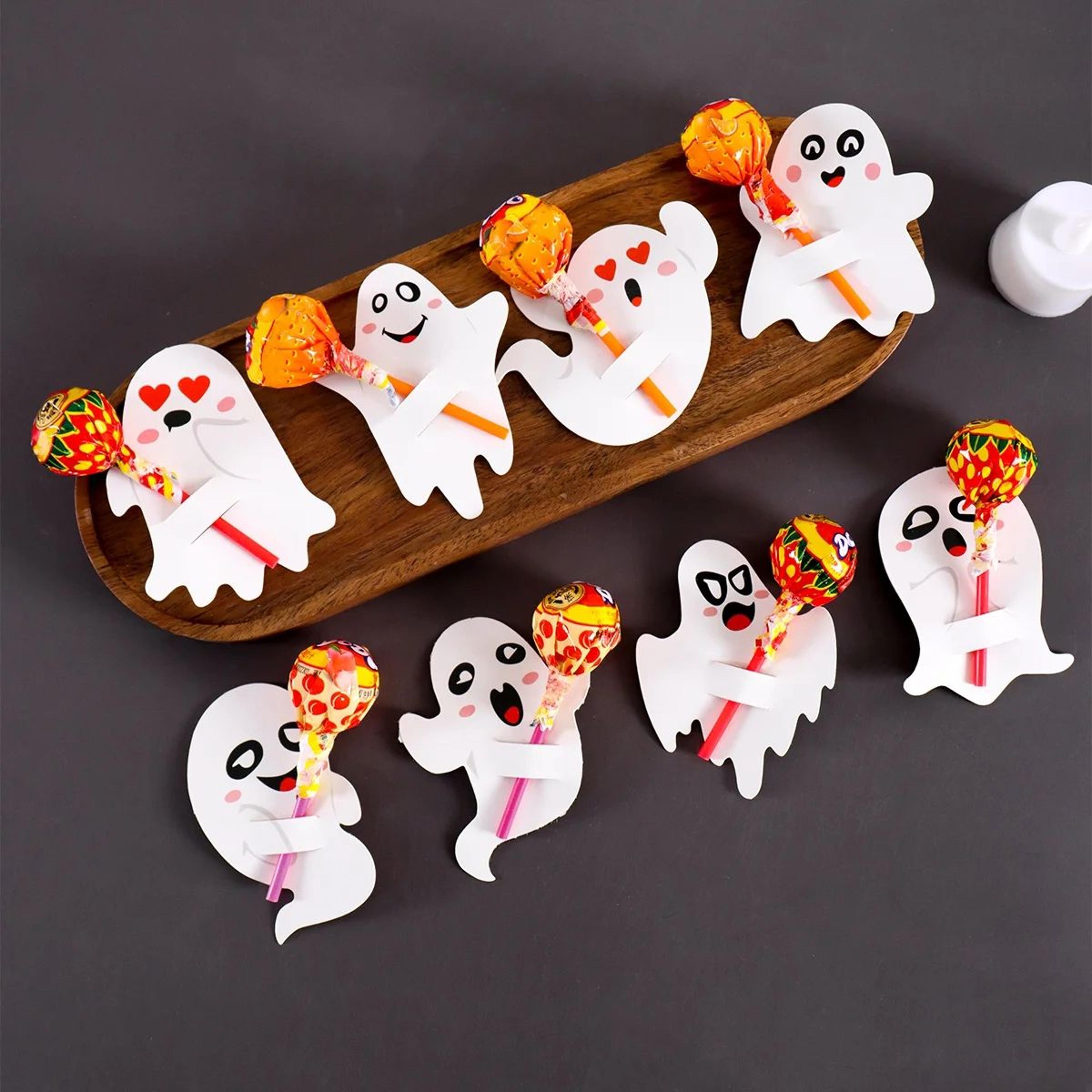 48-piece ghost halloween lollipop holders for trick-or-treat party favors