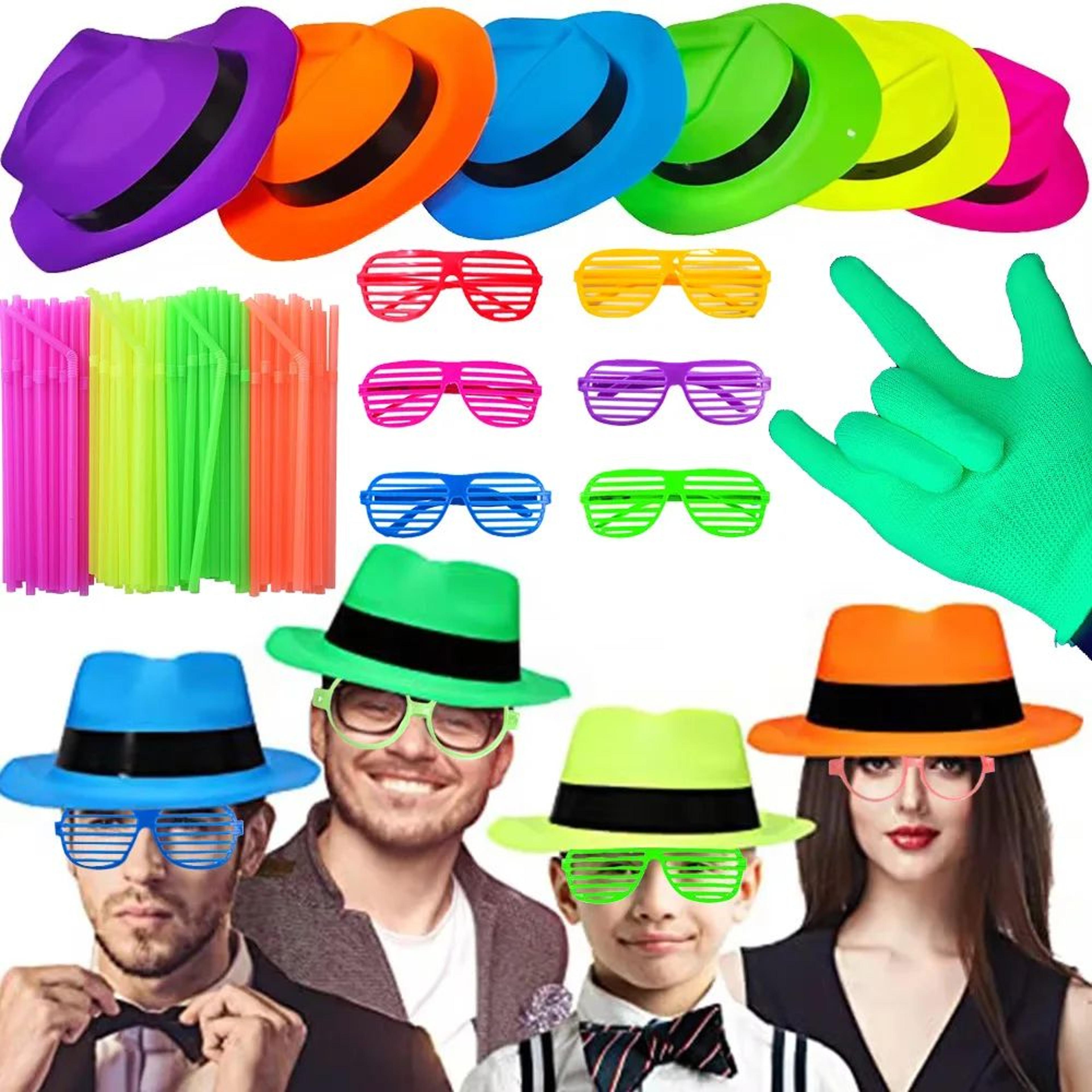 neon glow fedora party hats uv reactive blacklight party hats