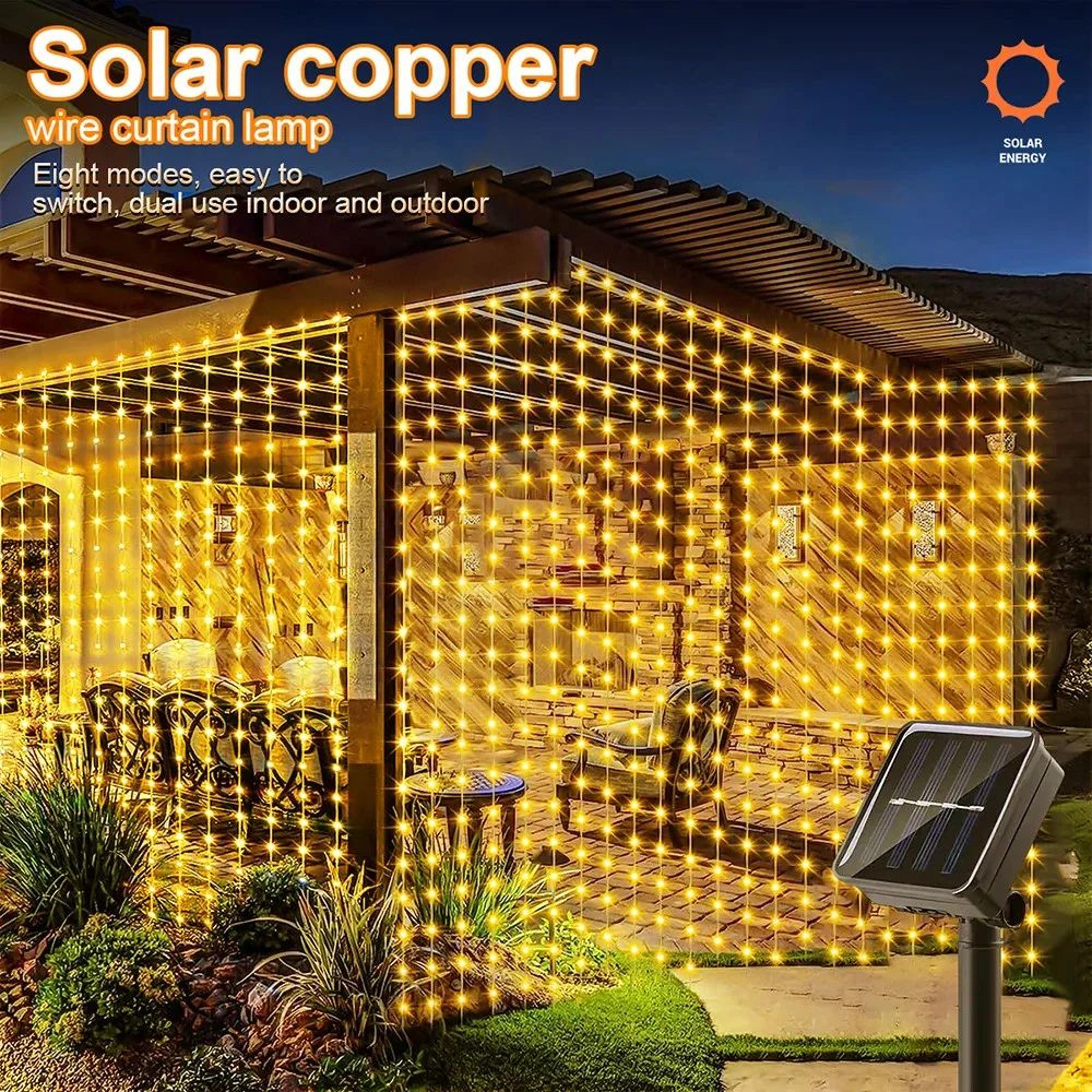 solarglow outdoor solar curtain lights with 8 lighting modes