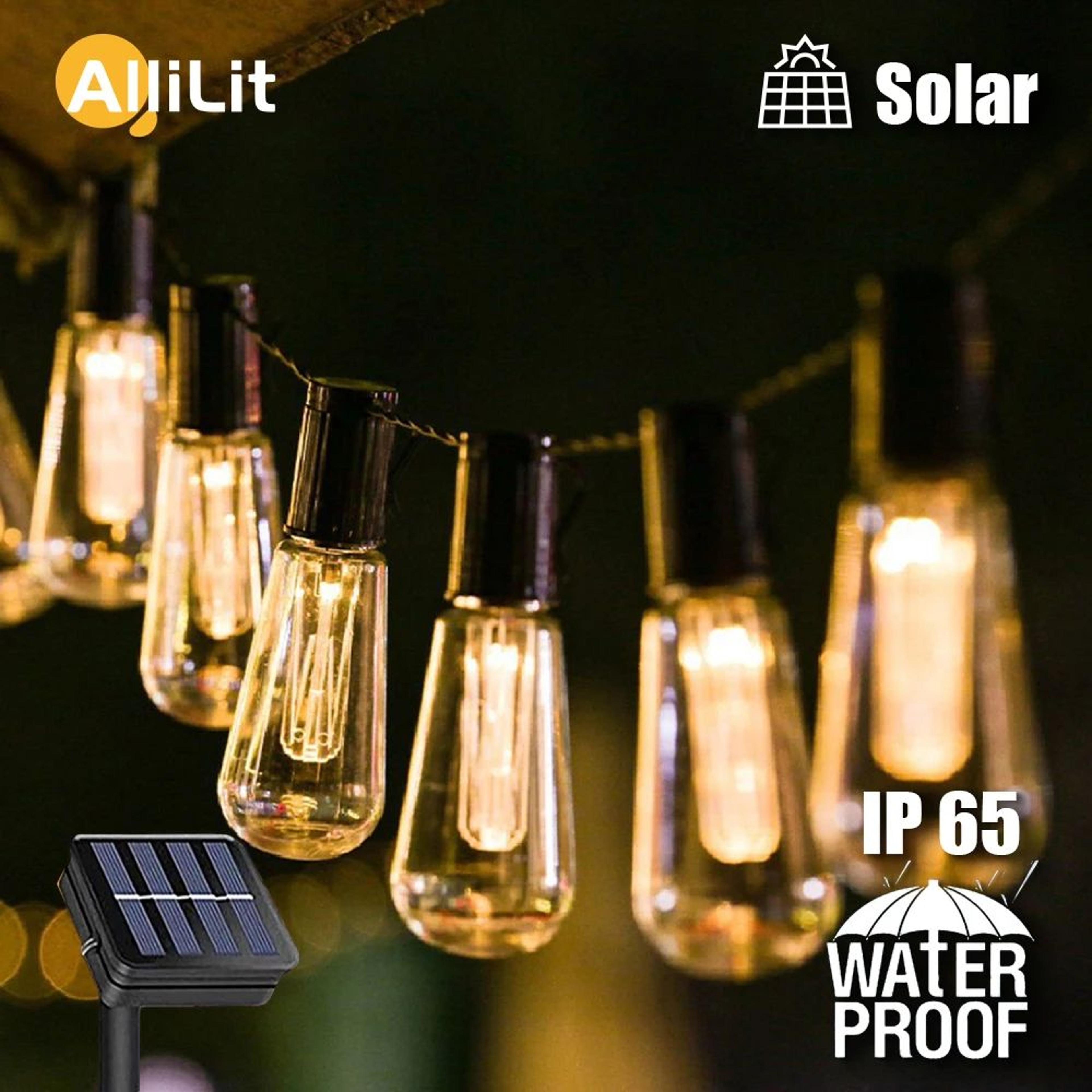 solarglow vintage edison outdoor string lights
