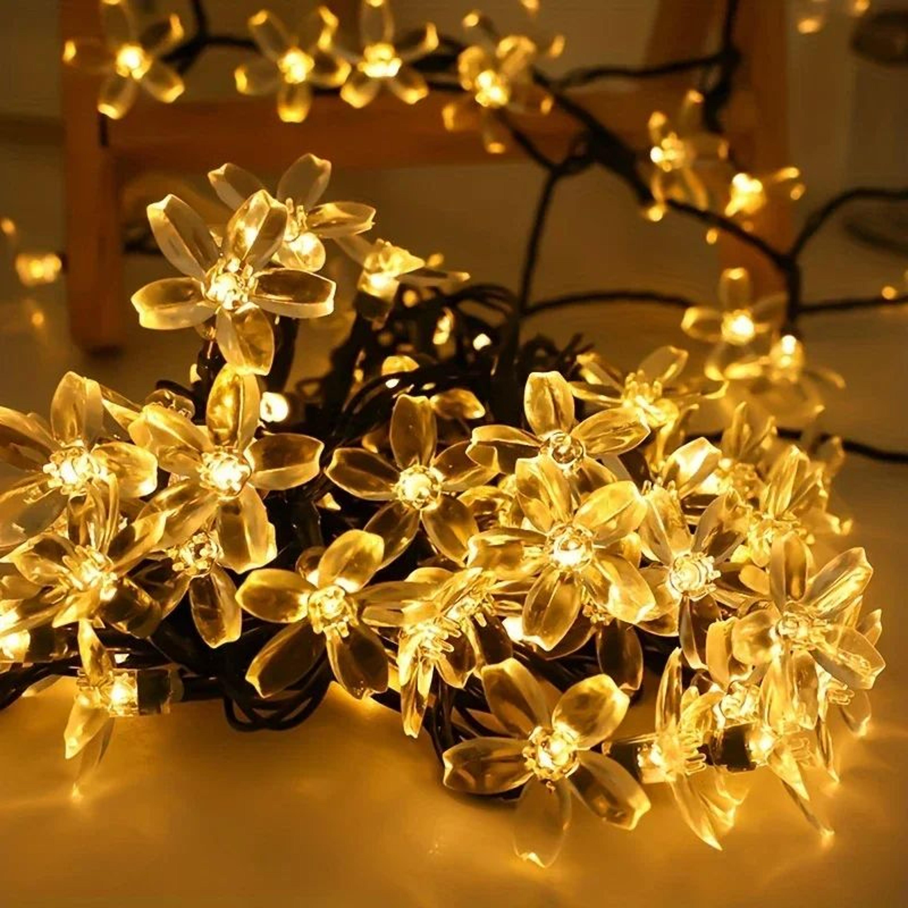 solar sakura blossom string lights 30 led waterproof garden lights