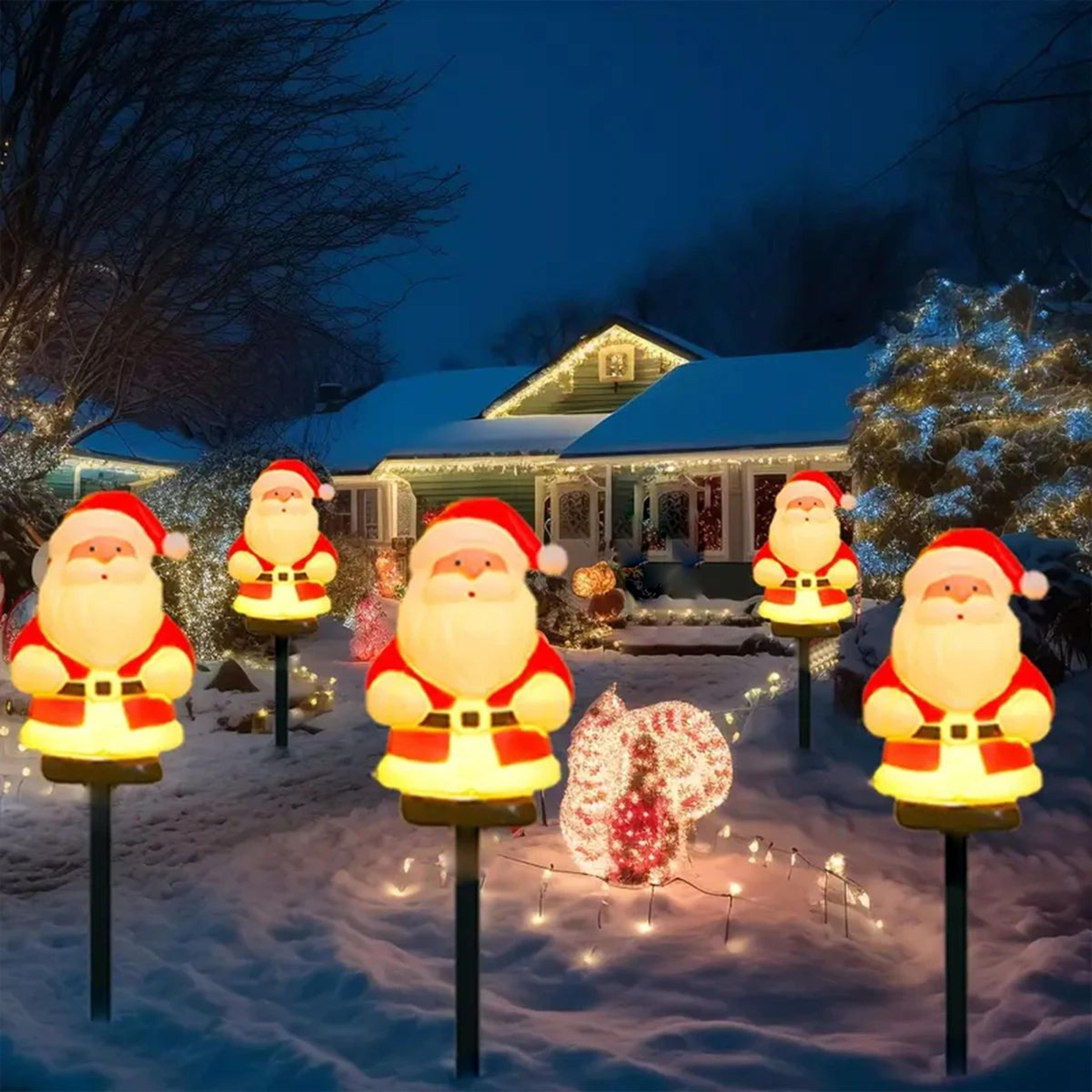 5-piece solar santa pathway lights for festive outdoor christmas decor