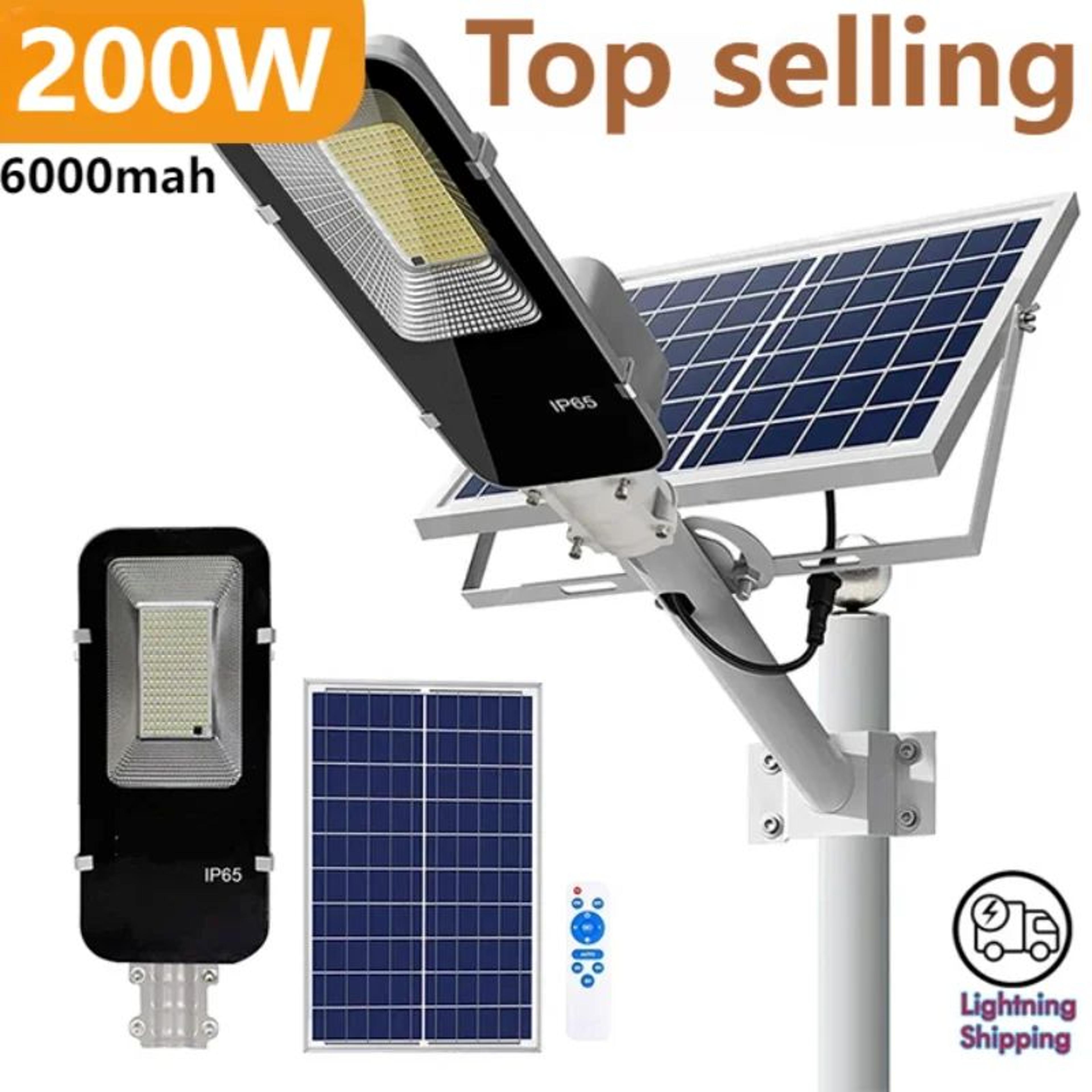 powerbeam 200w solar street light with 6000mah battery and dusk to dawn lighting