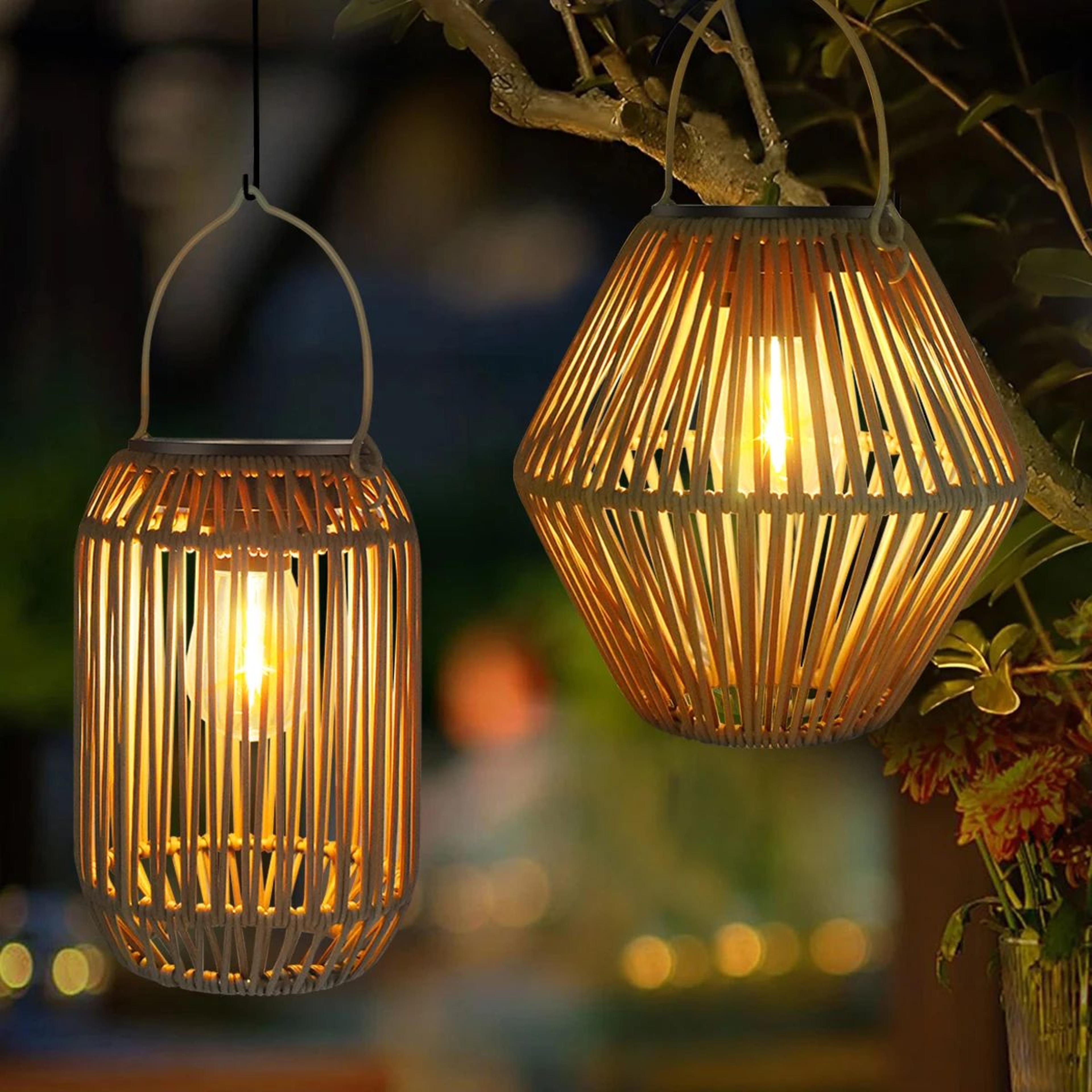 solarglow boho solar lantern outdoor hanging woven garden light