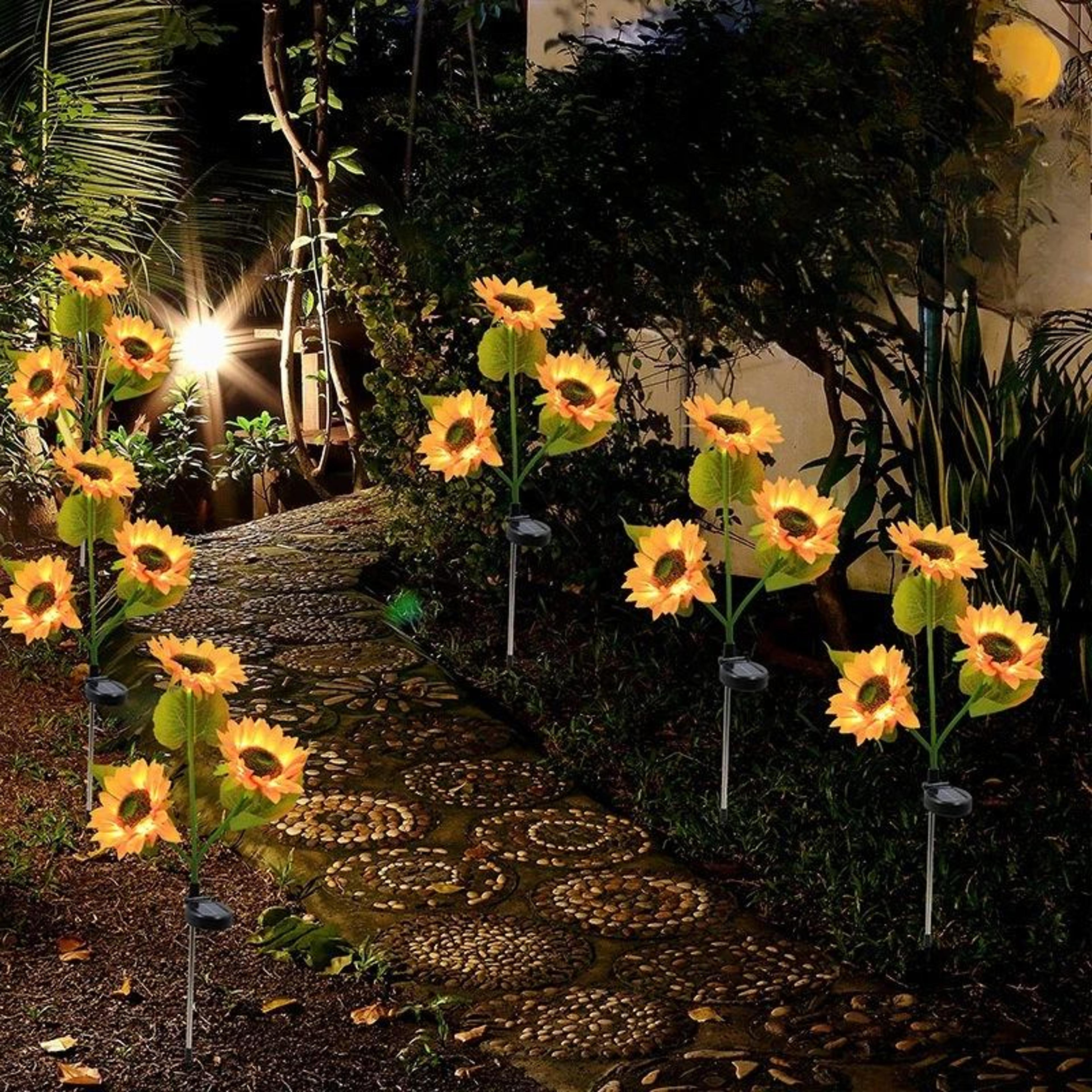 3-head solar sunflower garden lights – waterproof outdoor flower decor