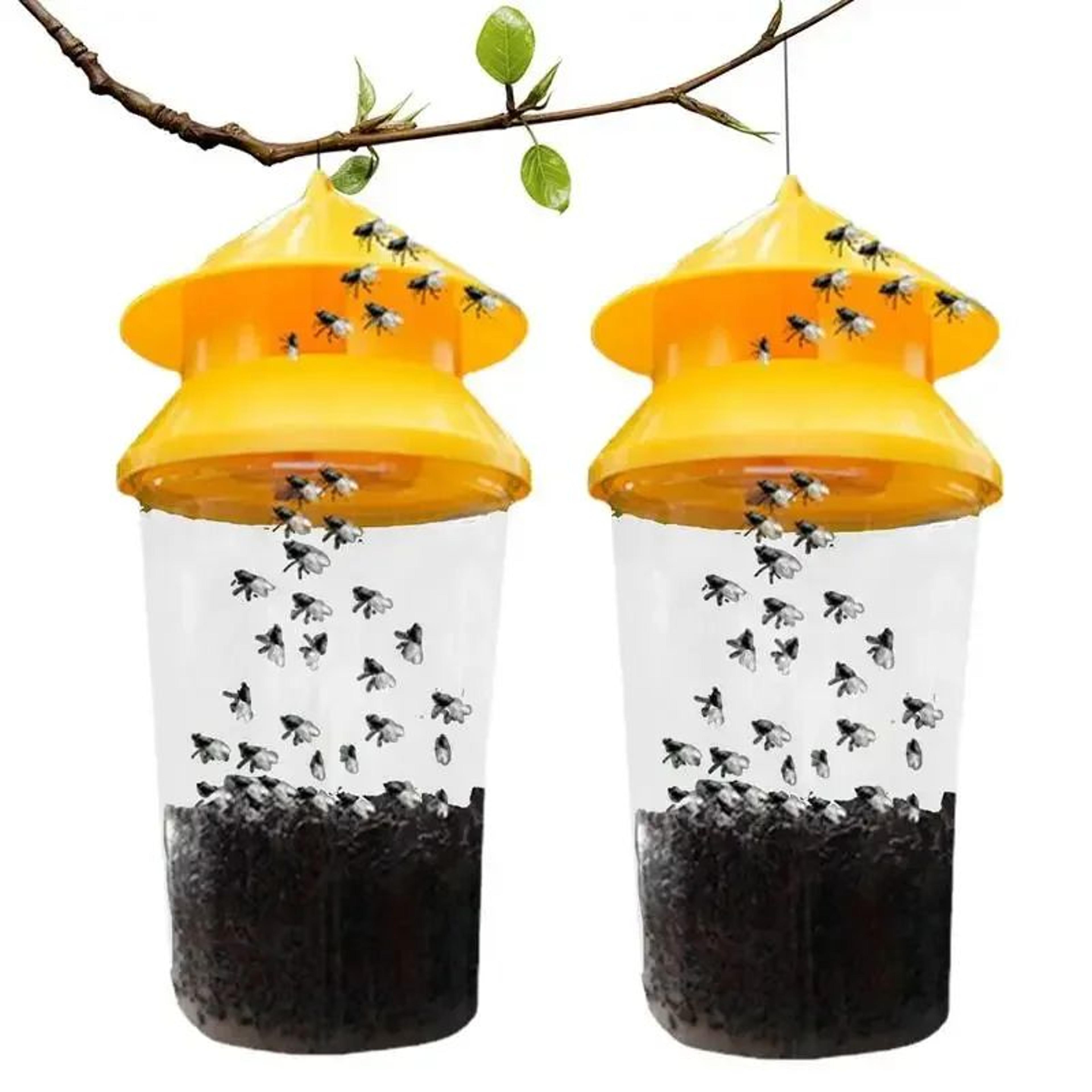 2-pack reusable outdoor fly traps with bait containers for barns, farms & gardens