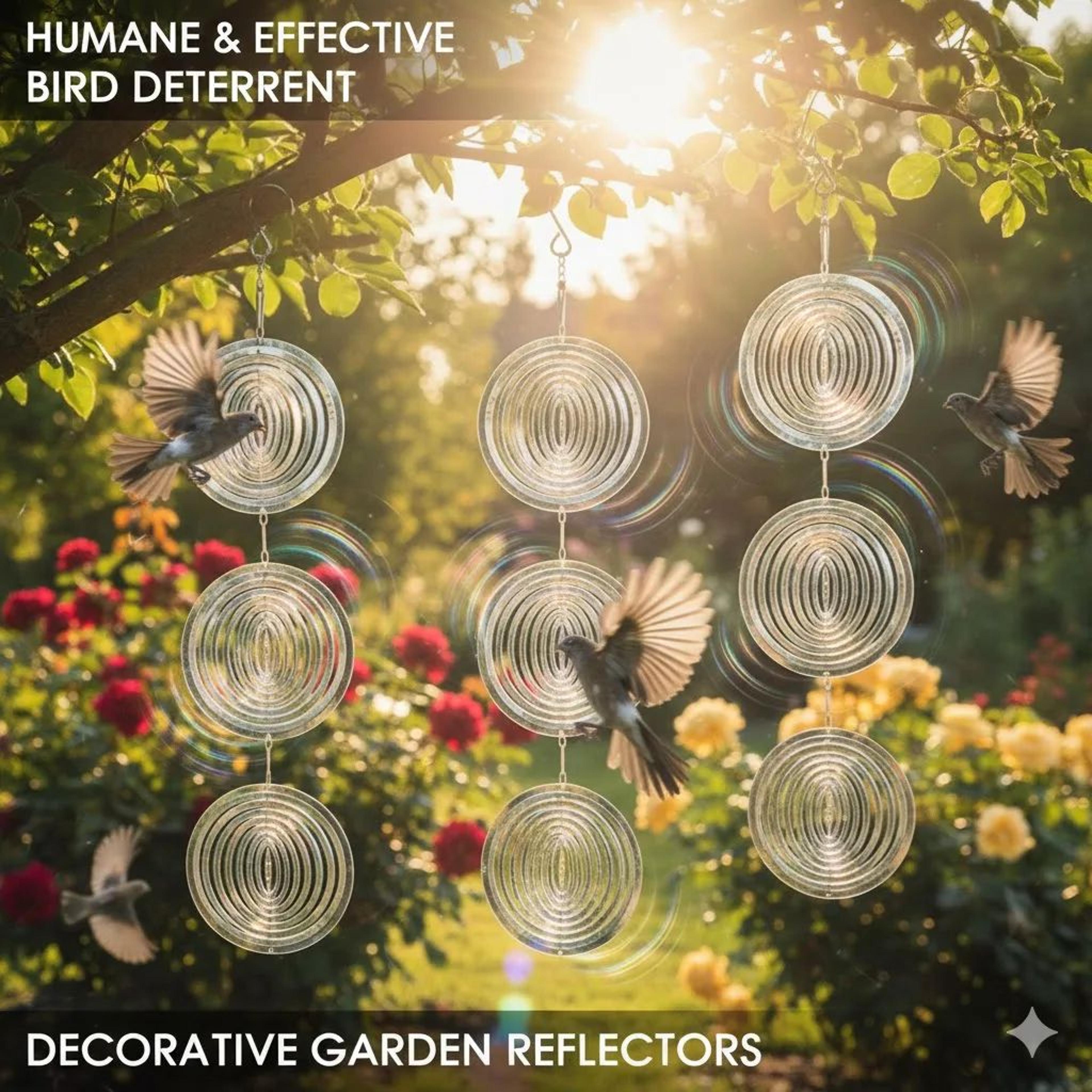 reflective bird deterrent discs for gardens and patios