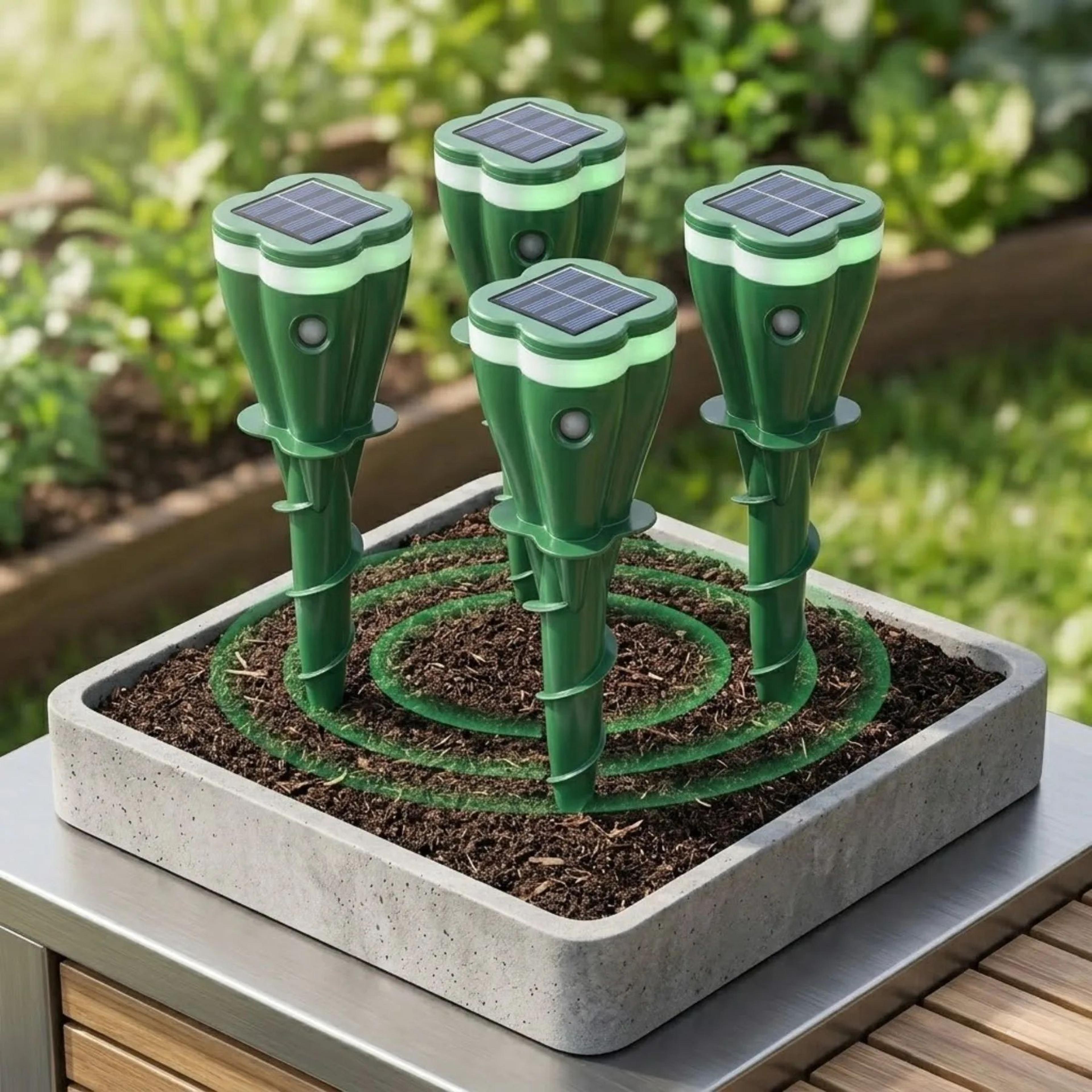 solarguard 4-pack solar mole repellent stakes for lawn and garden