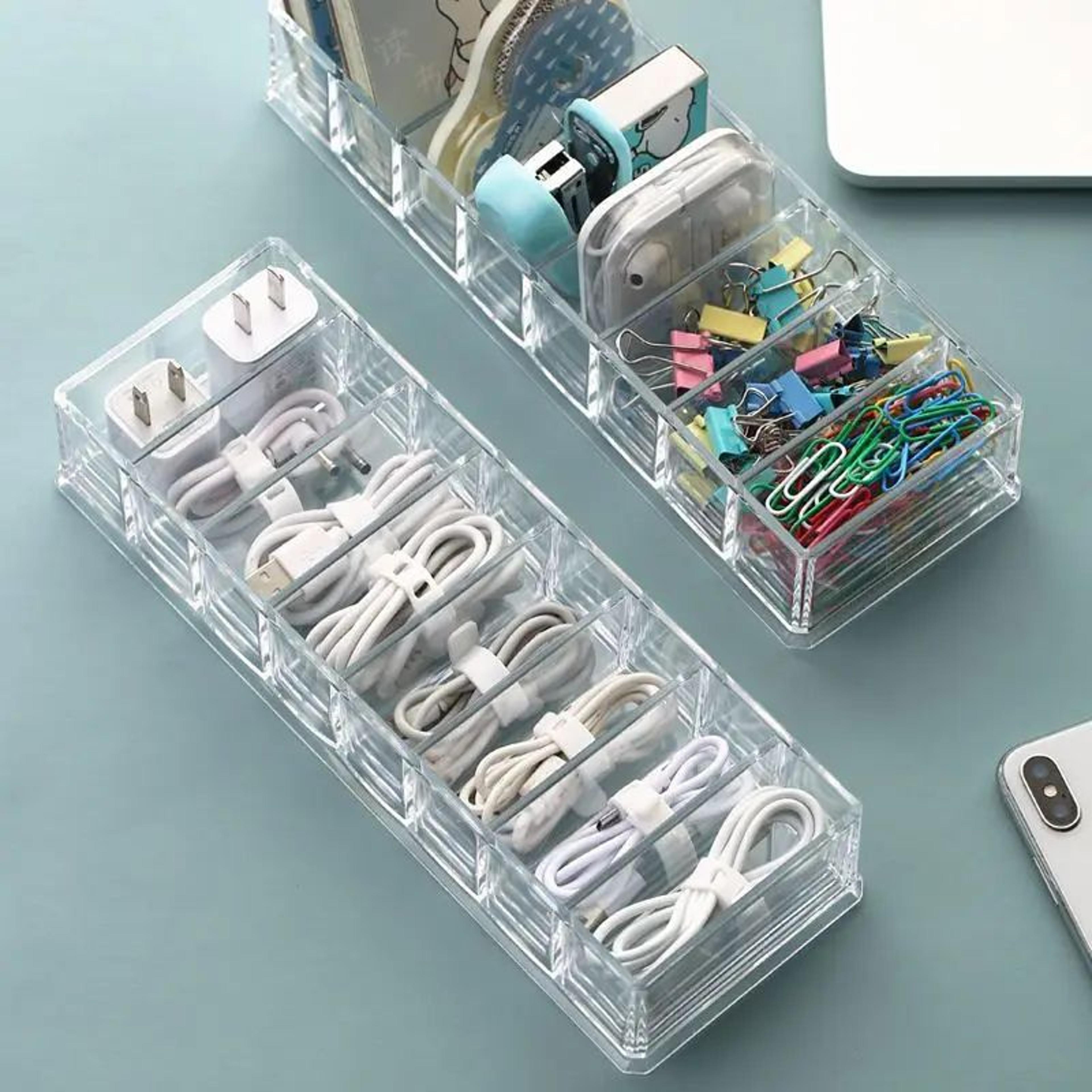 clearnest 7-grid cable organizer box for chargers, usb cords & accessories