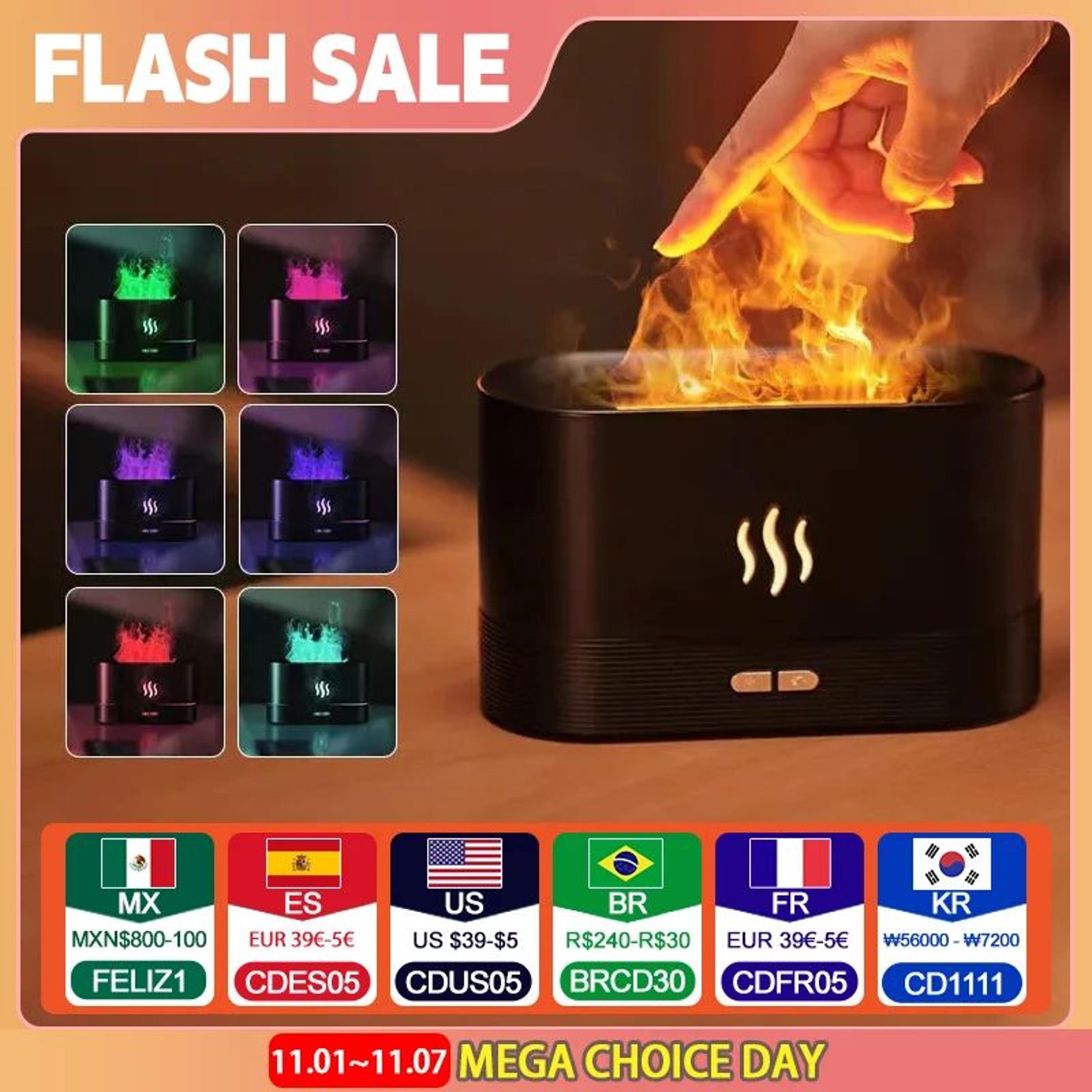 flameglow ultrasonic aroma diffuser with led flame light