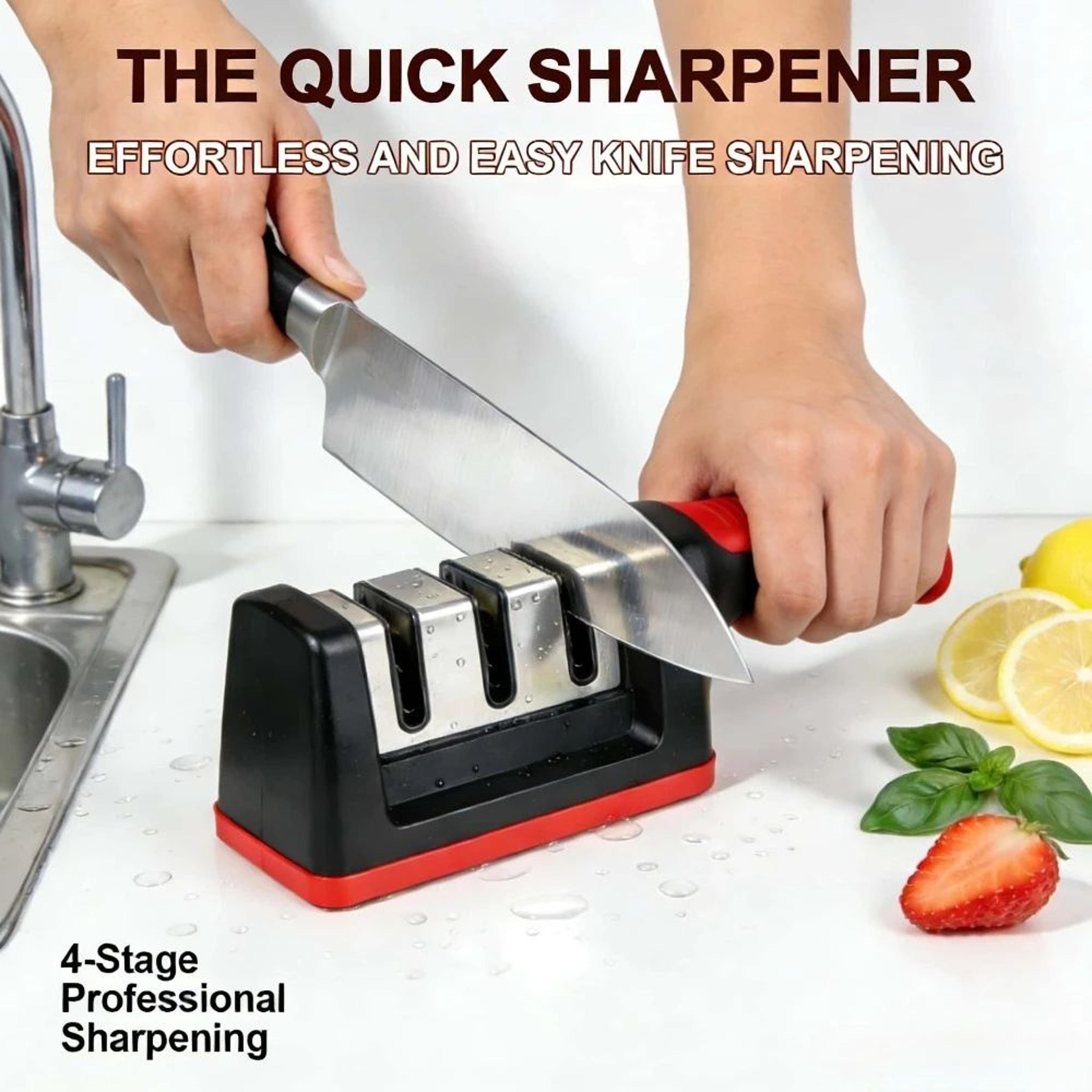 4-stage knife sharpener and scissors sharpener with ergonomic handle