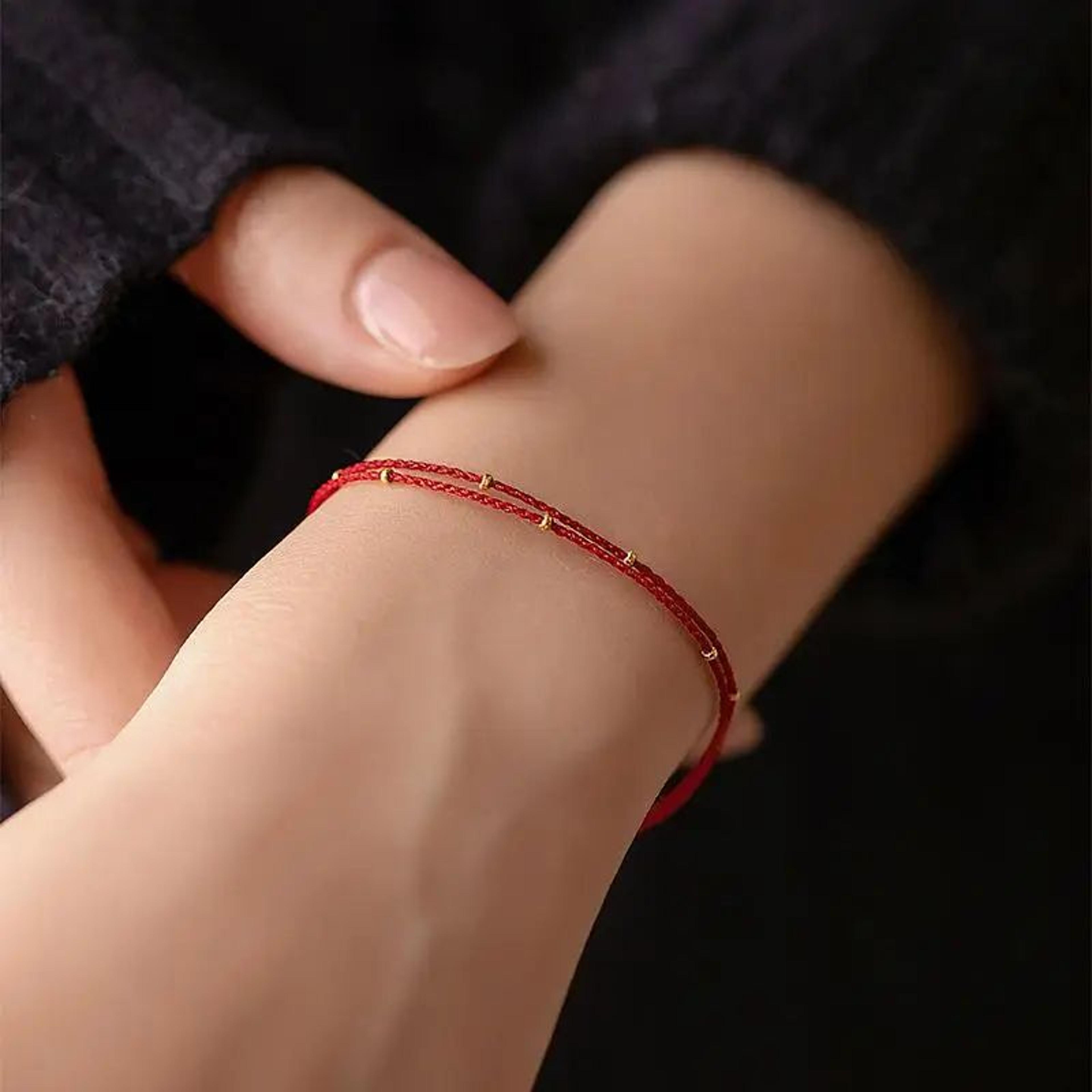 handmade red rope beaded bracelet adjustable lucky friendship jewelry
