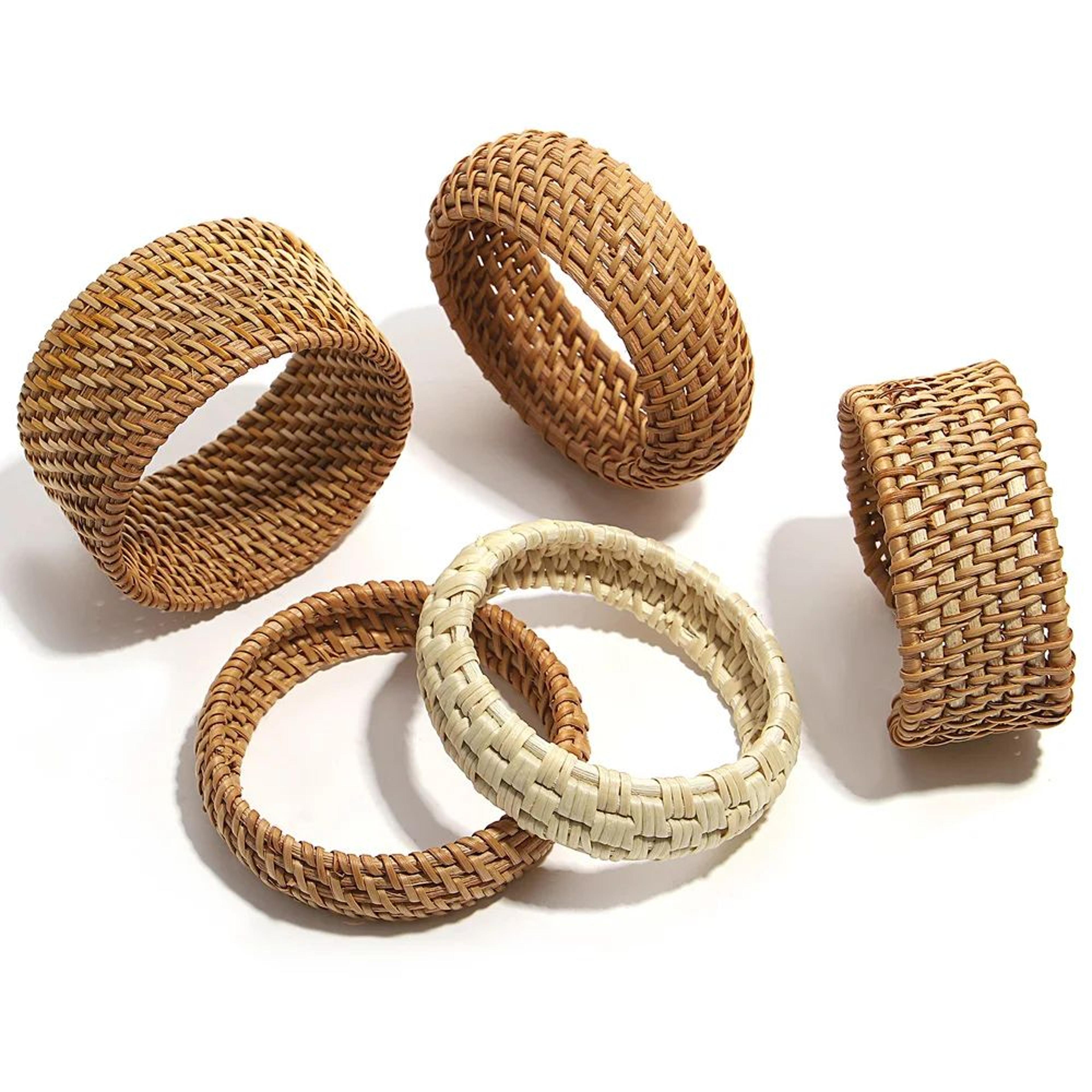 boho rattan woven bracelet for women natural bamboo wide bangle