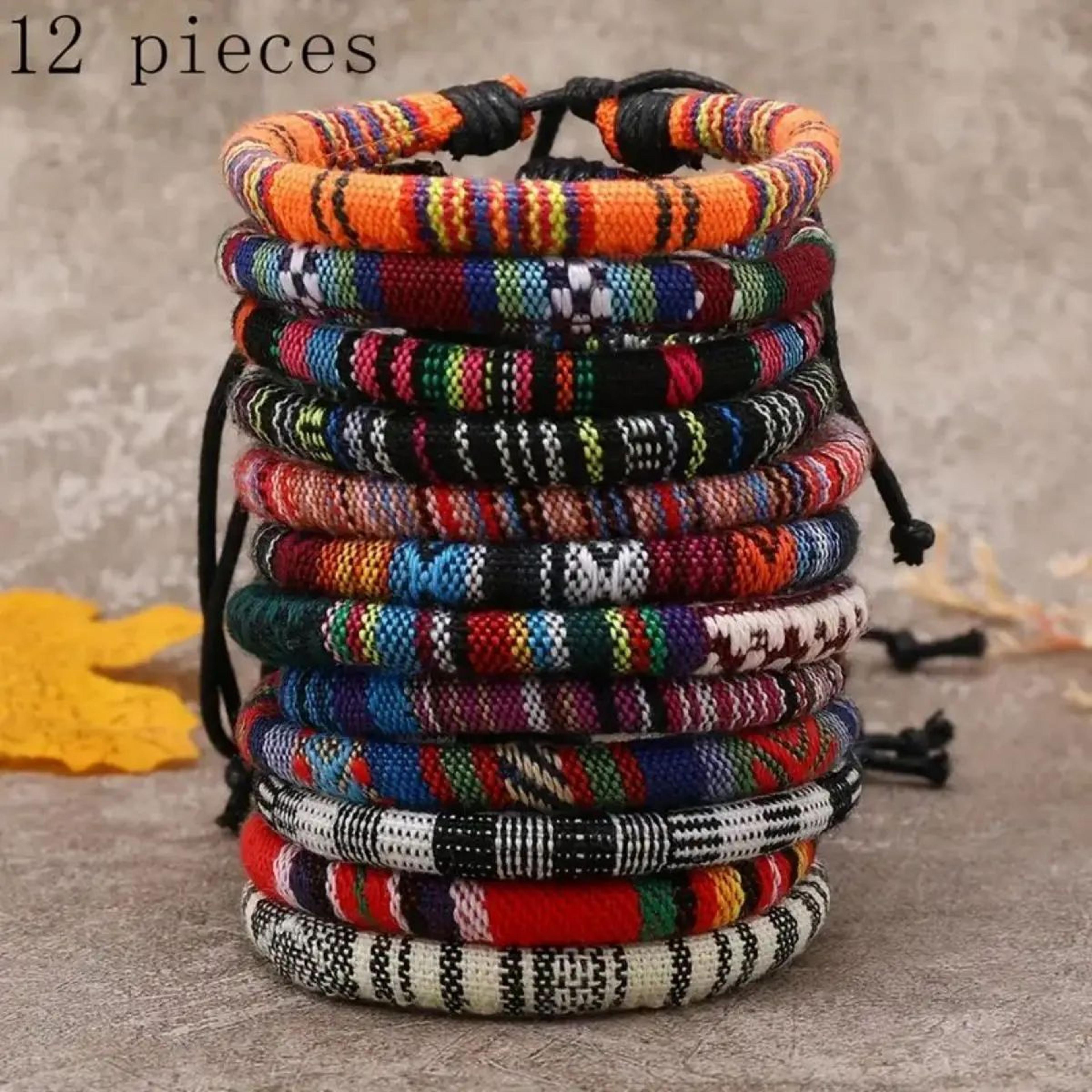 12-piece boho woven friendship bracelet set for men and women