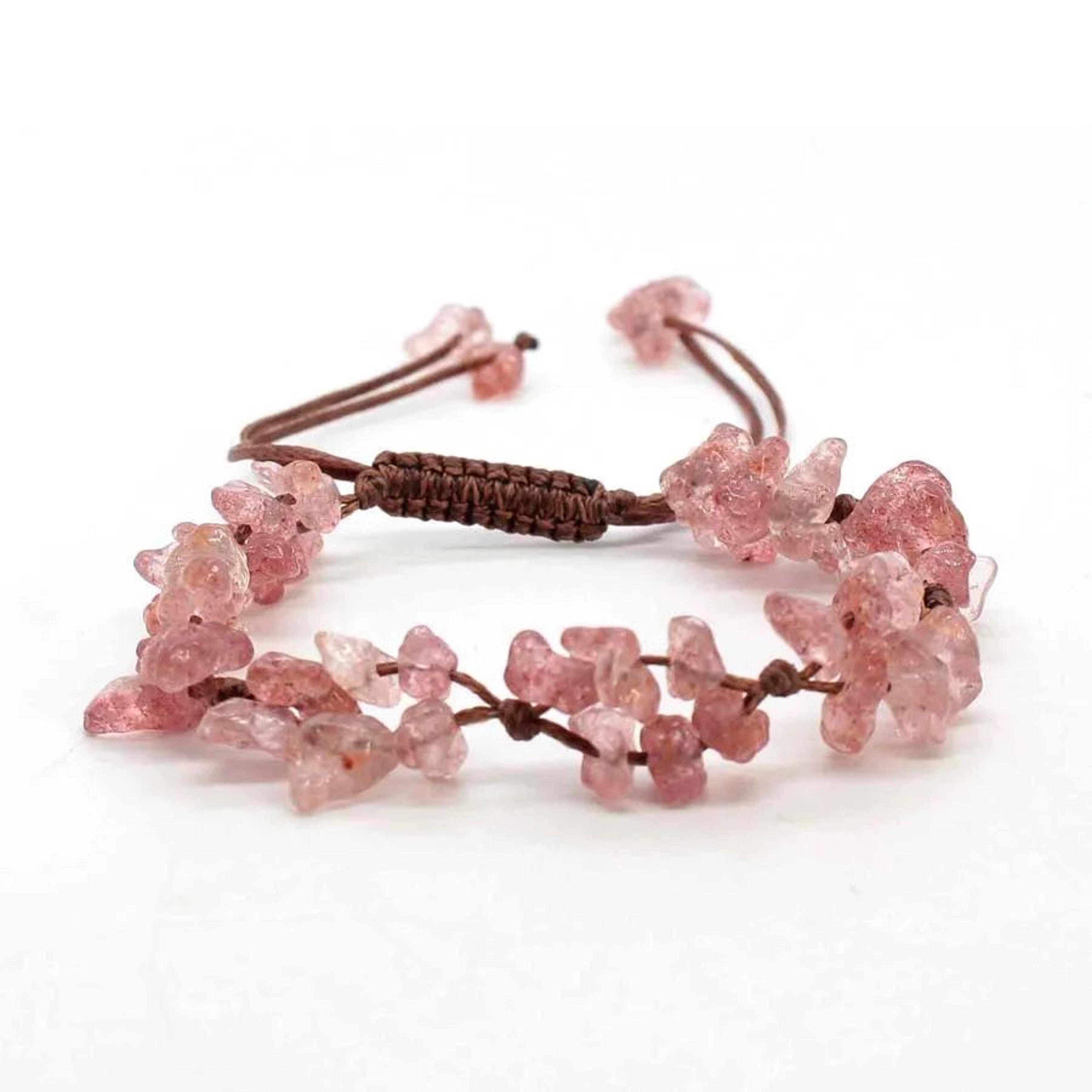 boho natural gemstone crystal chip macrame adjustable bracelet