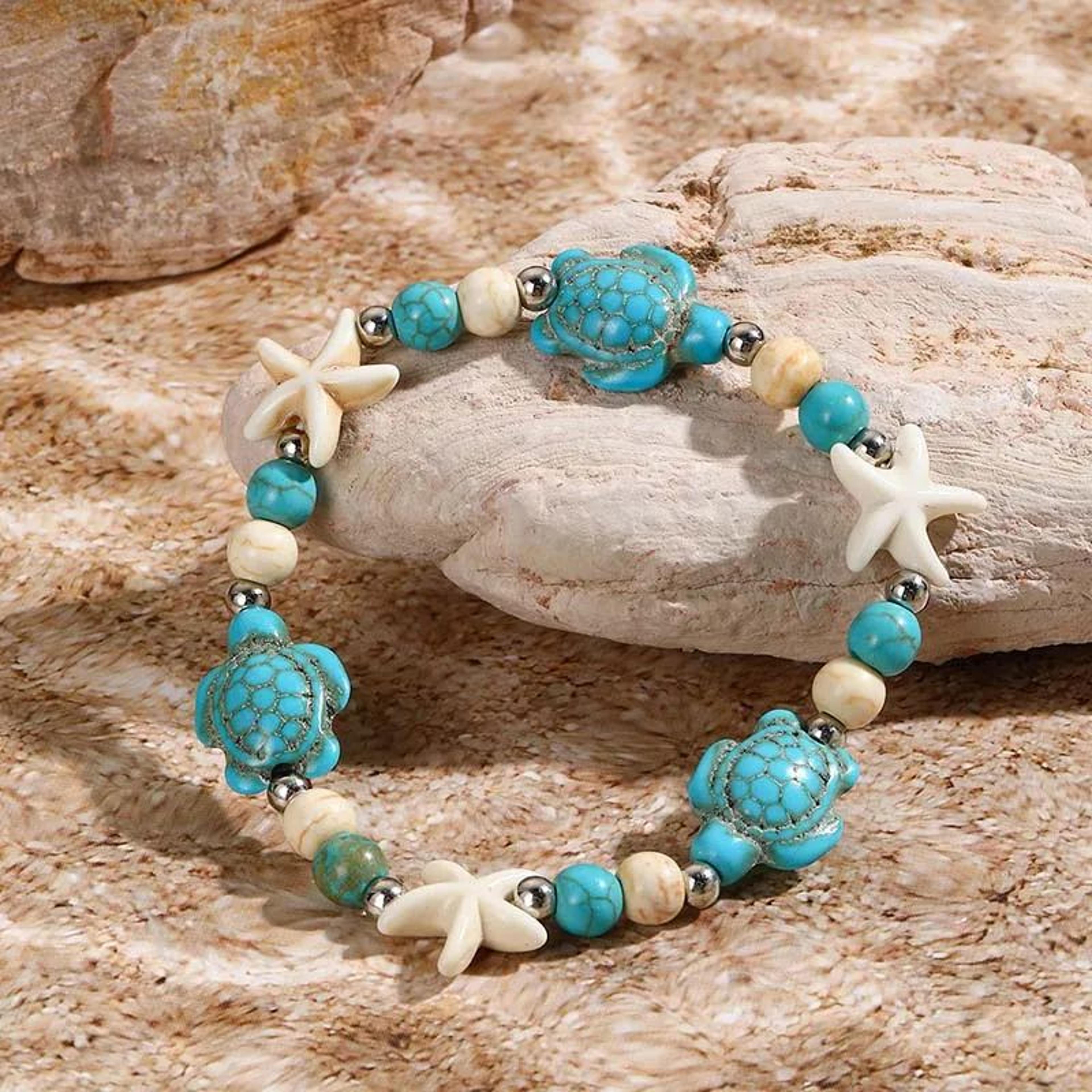 boho shell starfish turtle woven beach bracelet