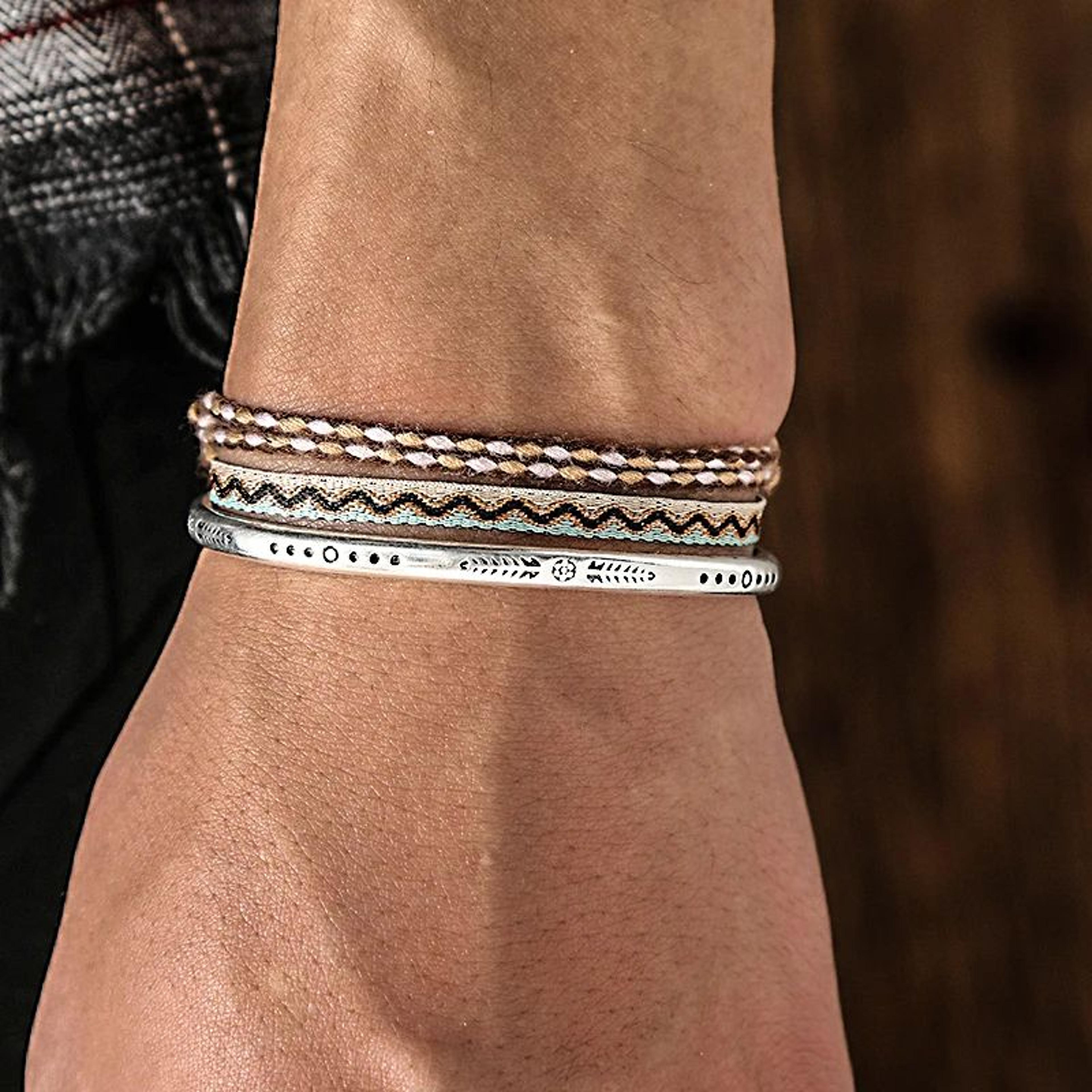 handmade cotton rope bracelet set with tibetan silver style c-bangle