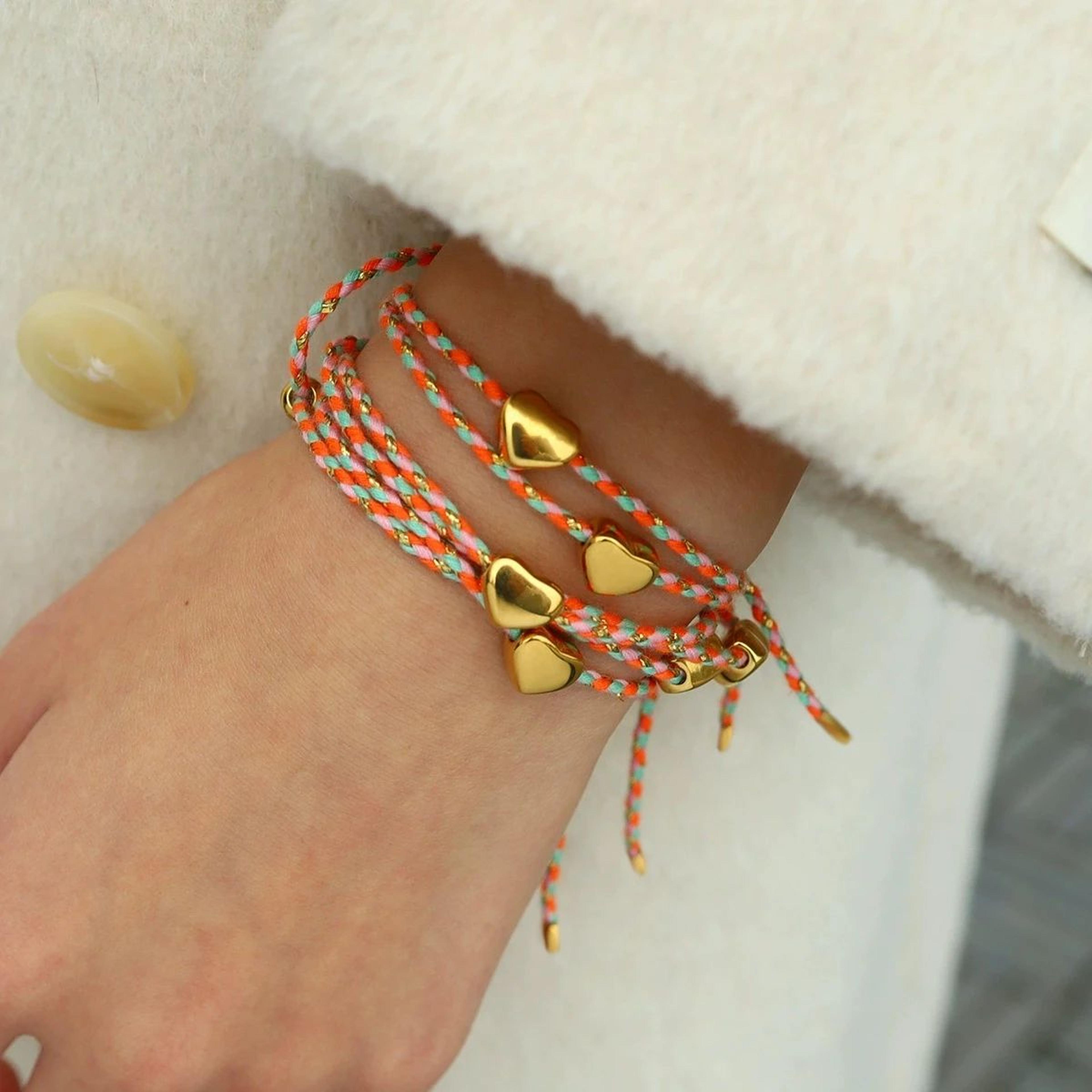 colorful heart friendship bracelet adjustable hand-woven string jewelry