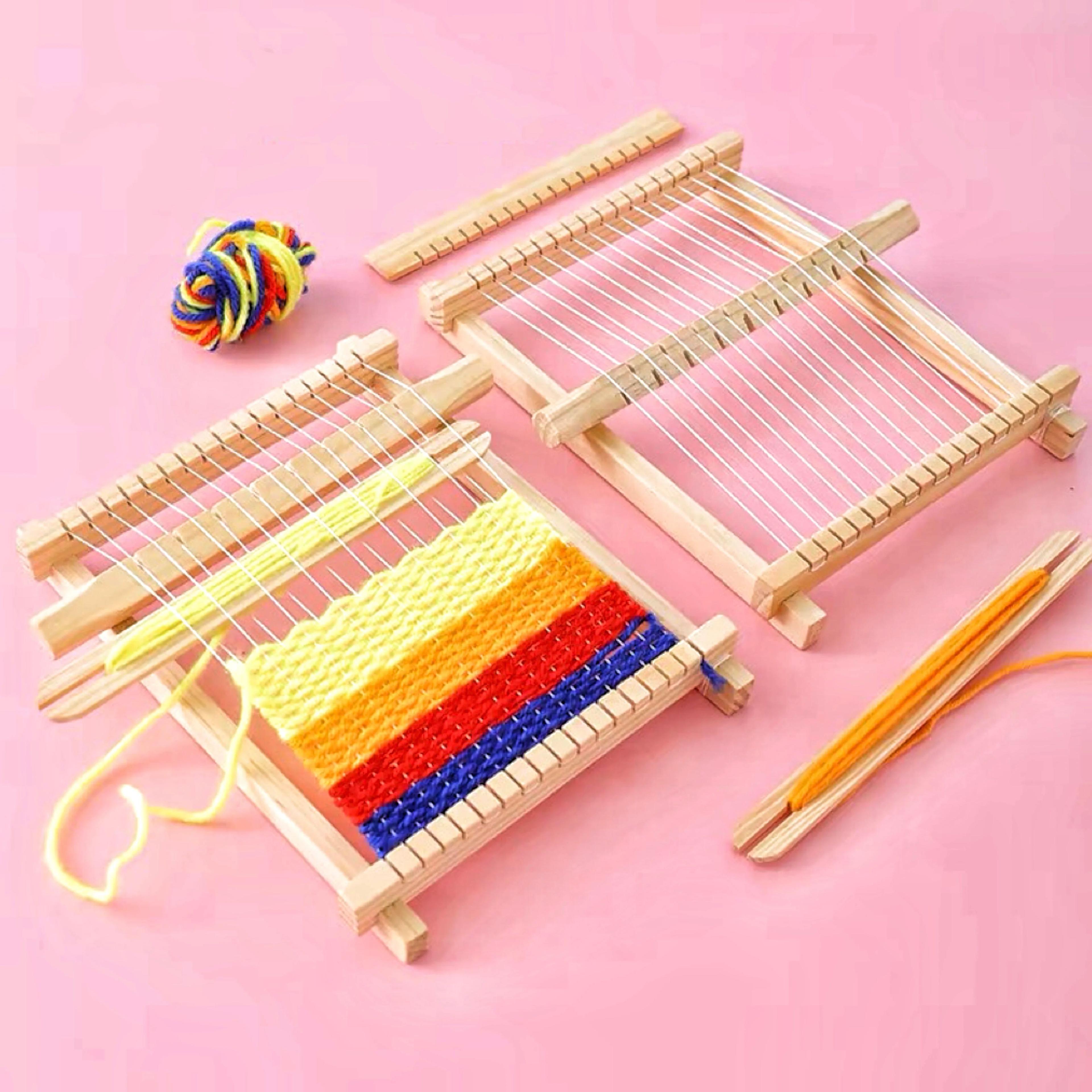 kids wooden weaving loom kit diy beginner yarn craft set