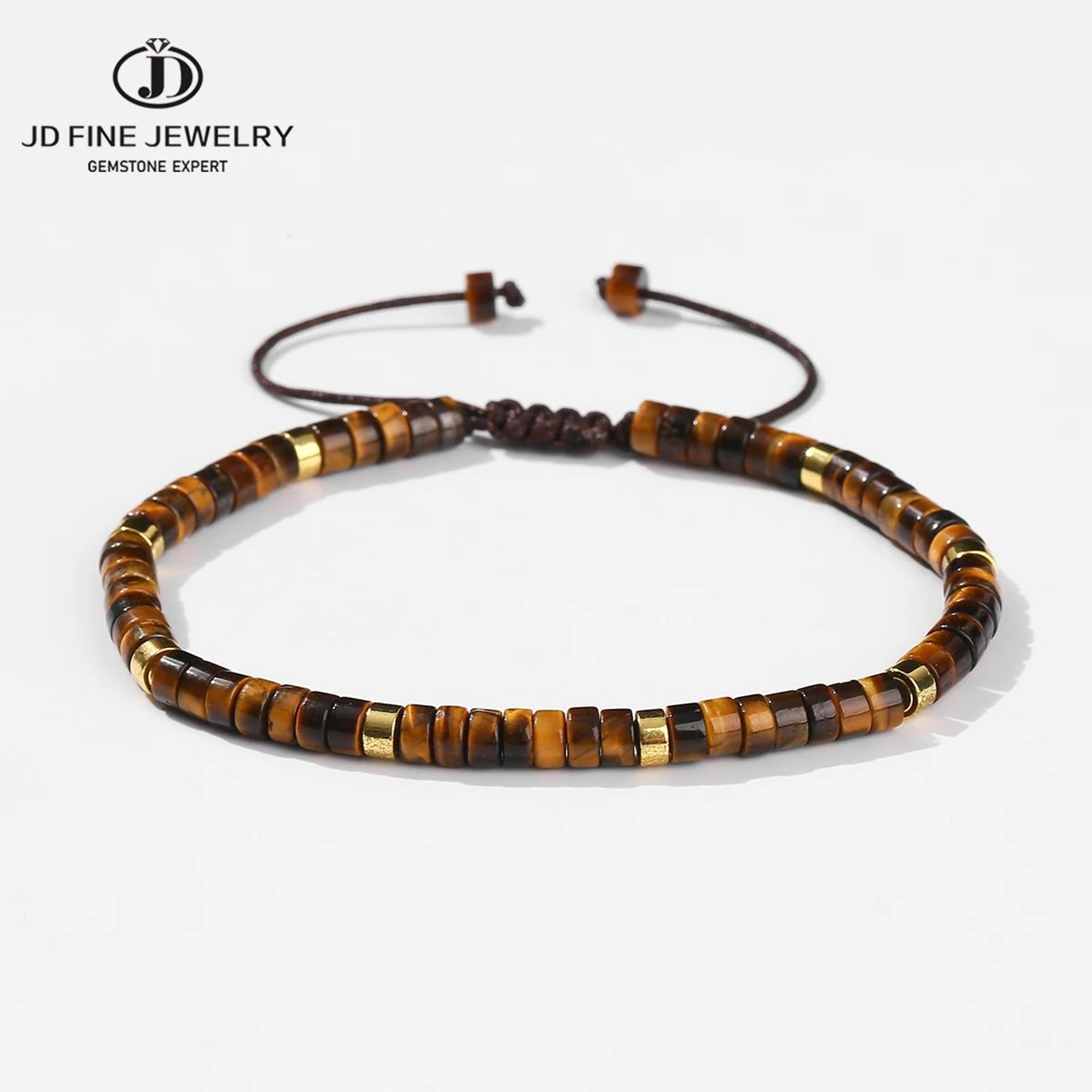 natural yellow tiger eye woven bracelet 6.50 inch adjustable gemstone jewelry